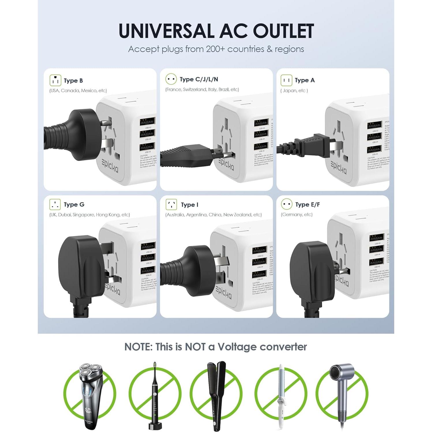 Adaptador de Viaje Universal EPICKA TA-205 35W 6 Puertos Blanco