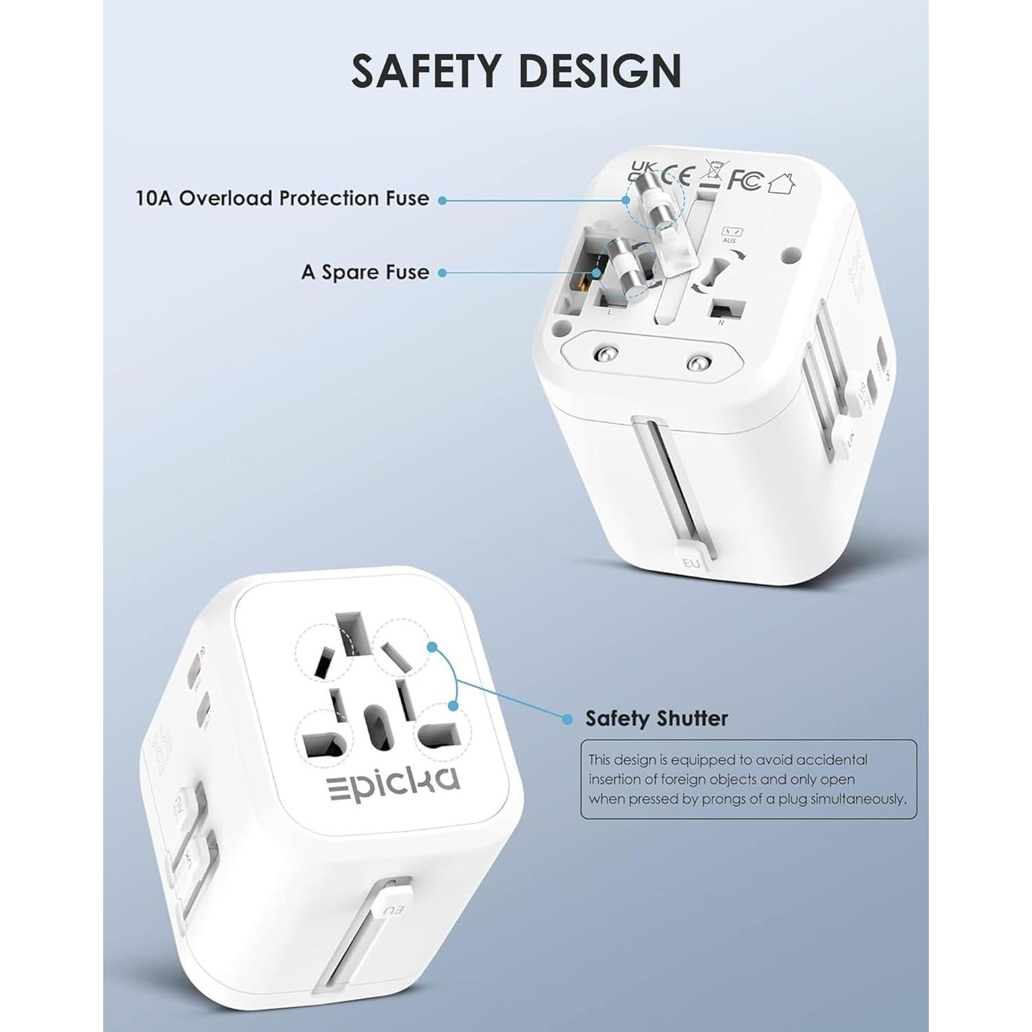 Adaptador de Viaje Universal EPICKA TA-205 35W 6 Puertos Blanco