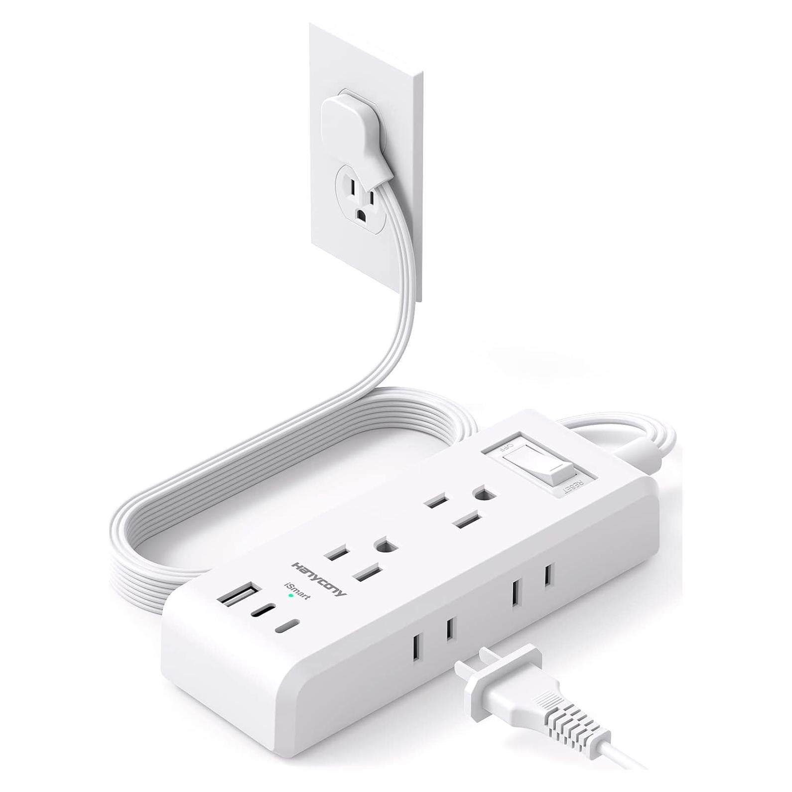 Regleta de Enchufes HANYCONY 1.5m 6 Salidas 3 USB C Blanca