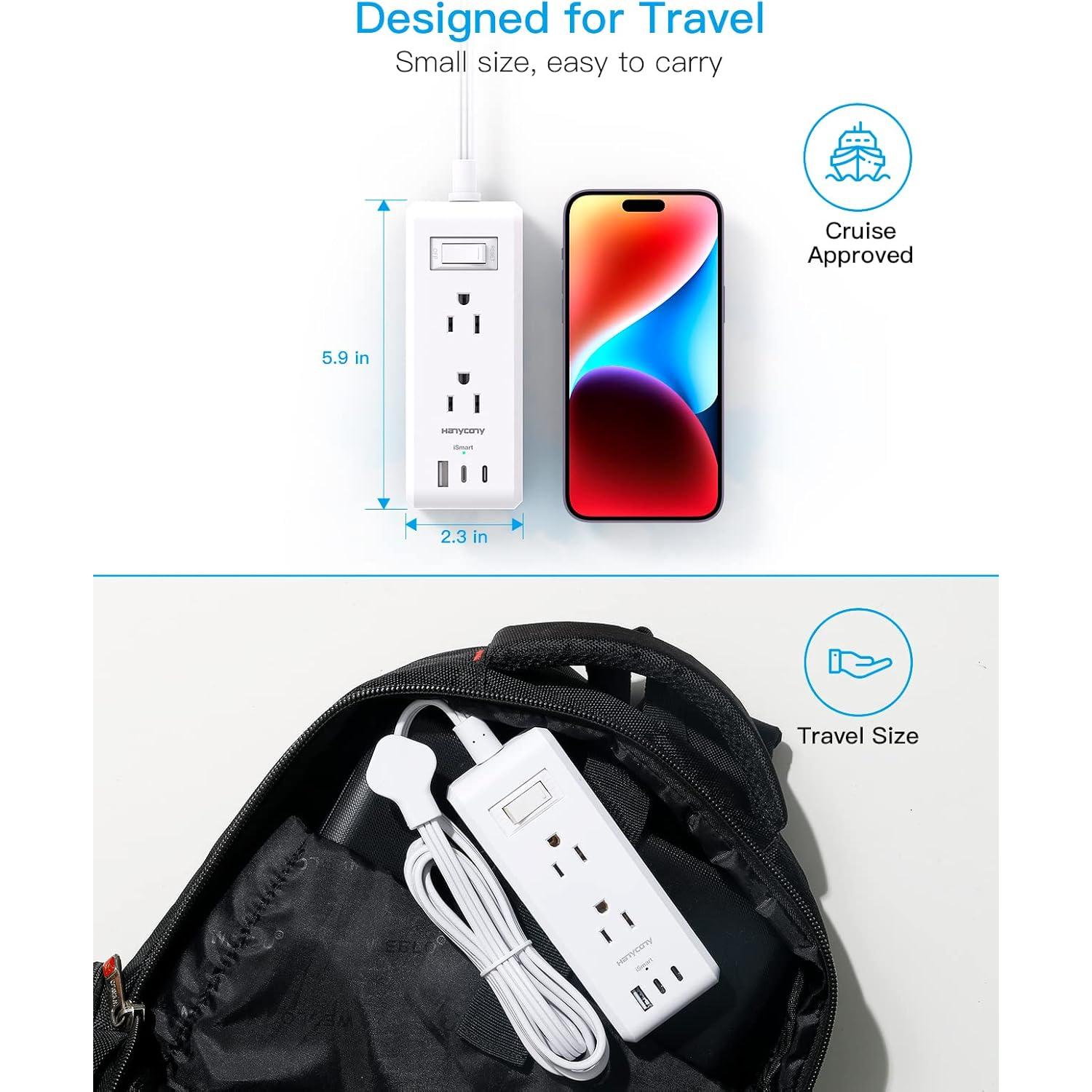 Regleta de Enchufes HANYCONY 1.5m 6 Salidas 3 USB C Blanca