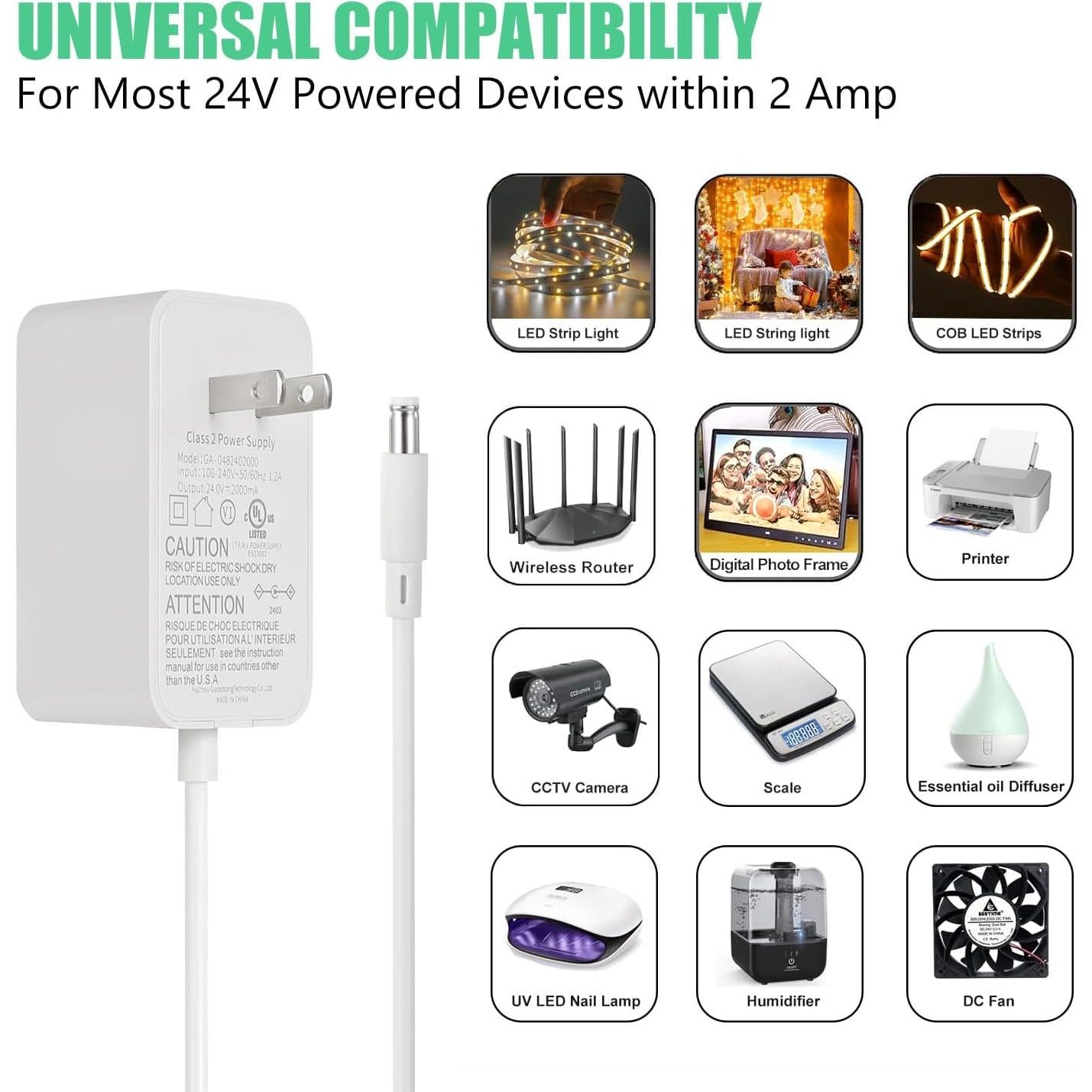 Adaptador de Alimentación 24V 2A Wefomey UL Listado 48W