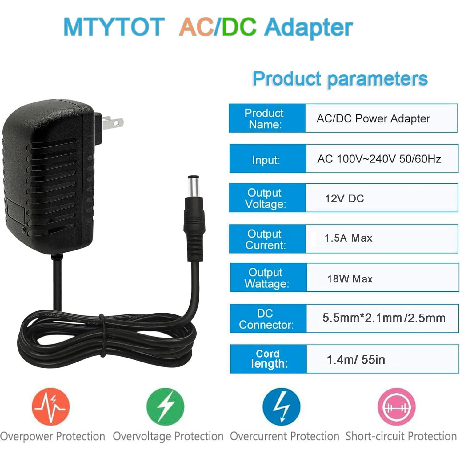 Adaptador de Alimentación DC 12V 1.5A MTYTOT con 10 Conectores