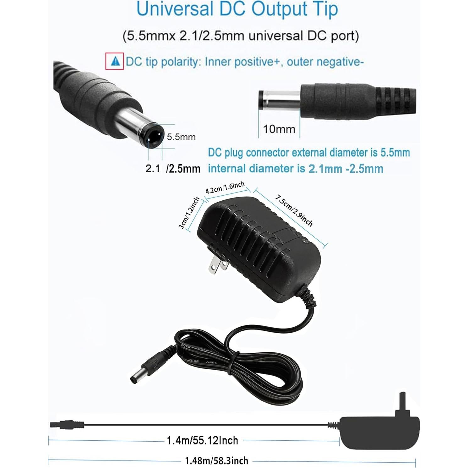Adaptador de Alimentación DC 12V 1.5A MTYTOT con 10 Conectores