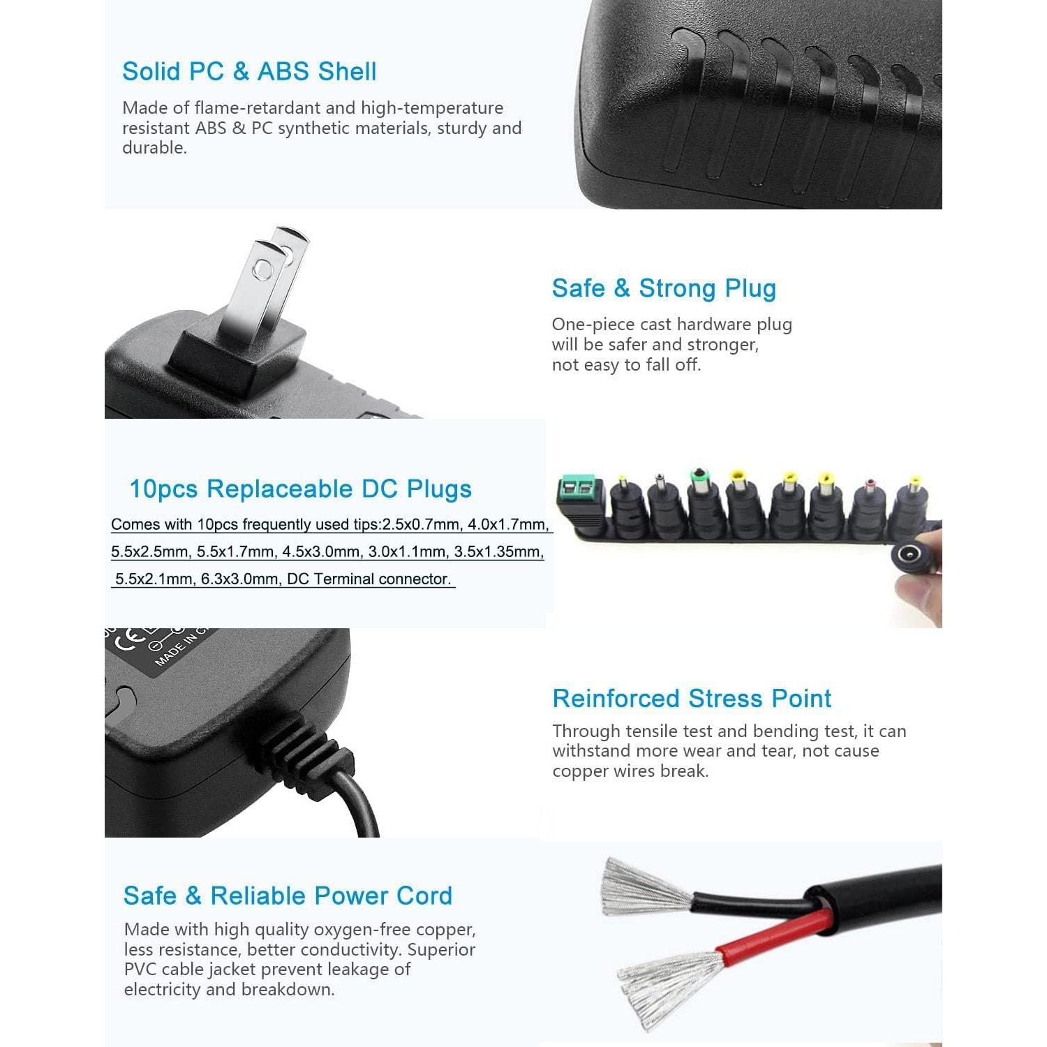 Adaptador de Alimentación DC 12V 1.5A MTYTOT con 10 Conectores