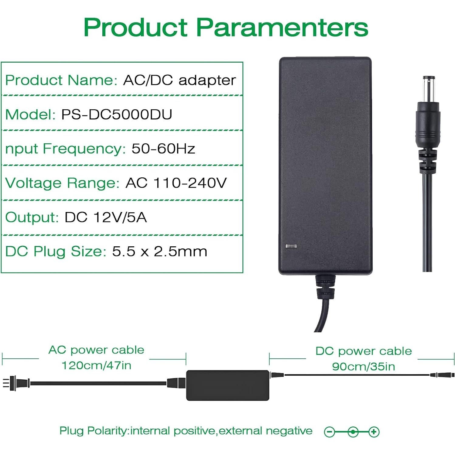 Adaptador de Alimentación AC 100-240V a DC 12V 5A 60W ULTRAPOE