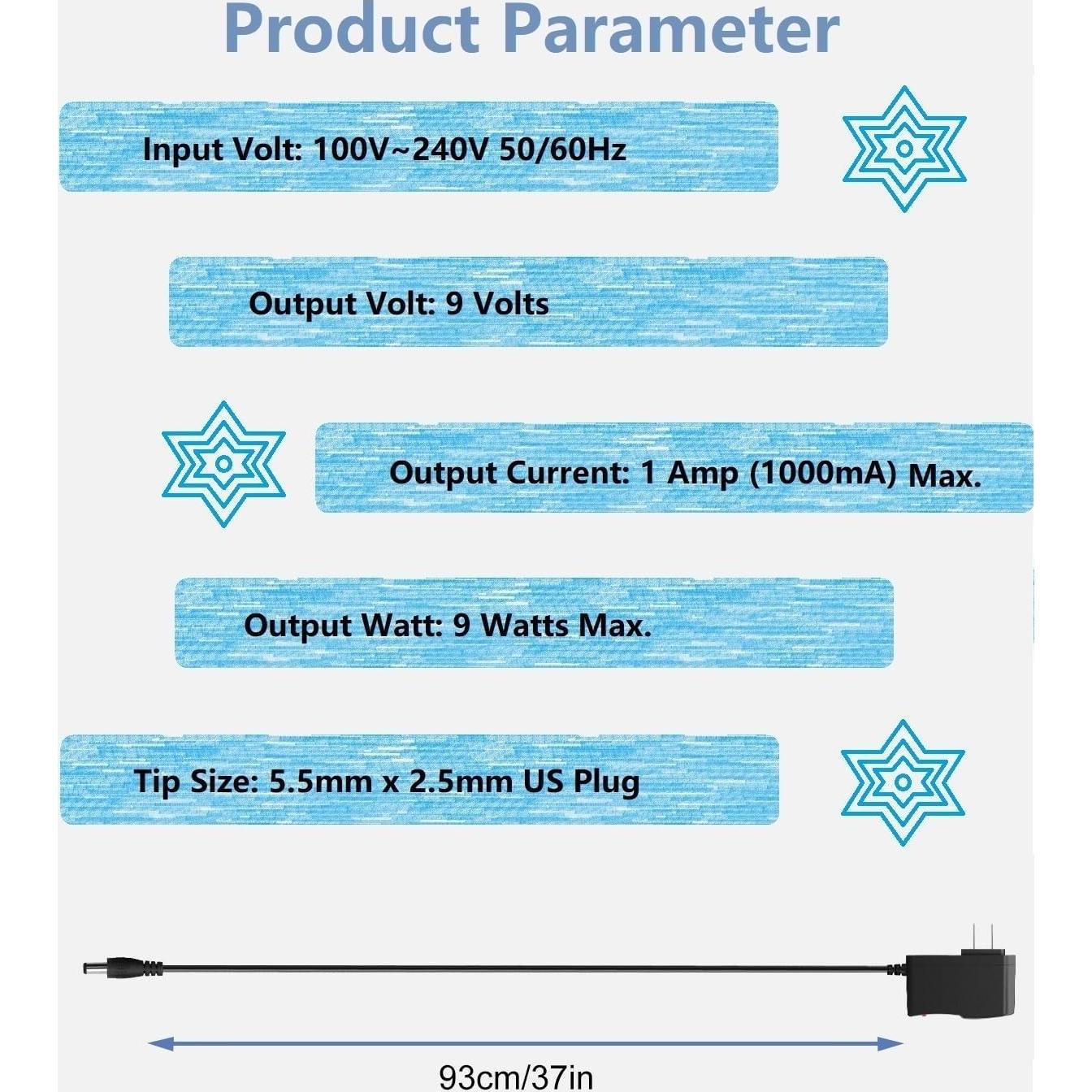 Adaptador de Corriente DC 9V 1A Changyuntech con 8 Puntas
