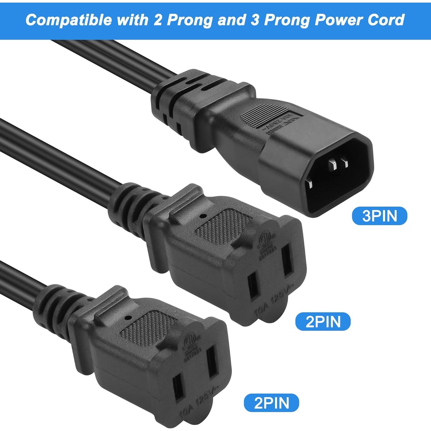 Cable de Poder MEIRIYFA C14 a Doble 1-15R 30cm Negro