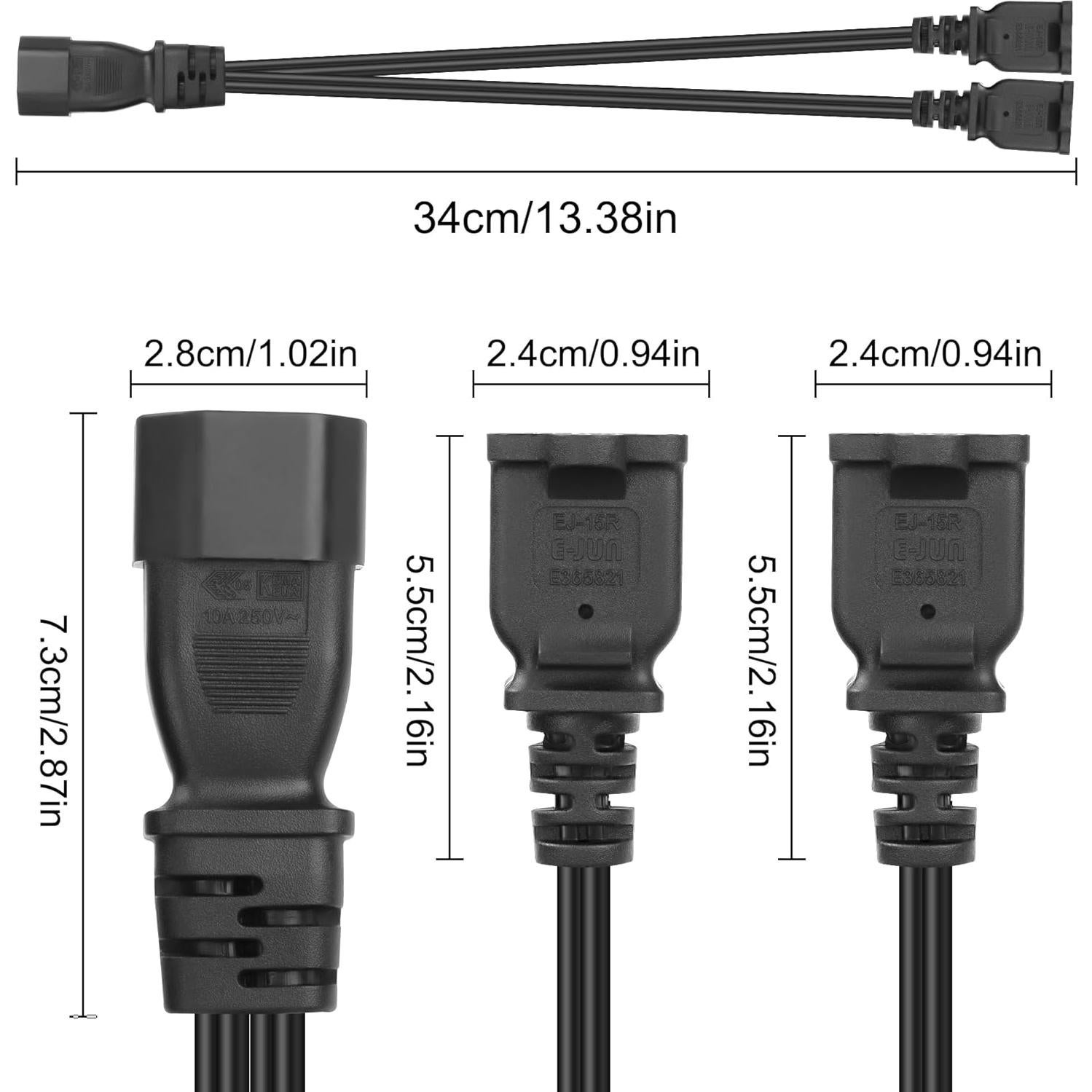 Cable de Poder MEIRIYFA C14 a Doble 1-15R 30cm Negro