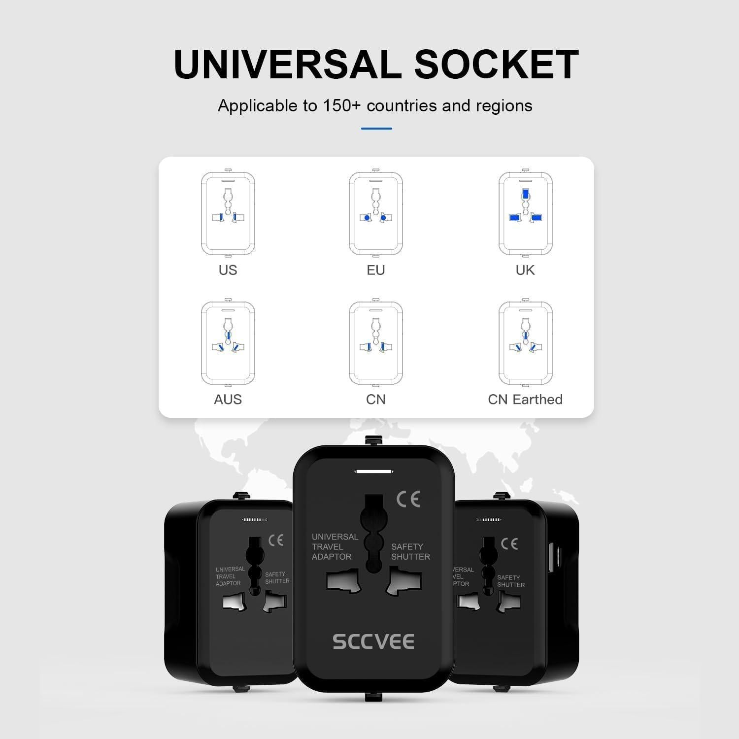 Adaptador de Viaje Universal SCCVEE con USB C y USB A