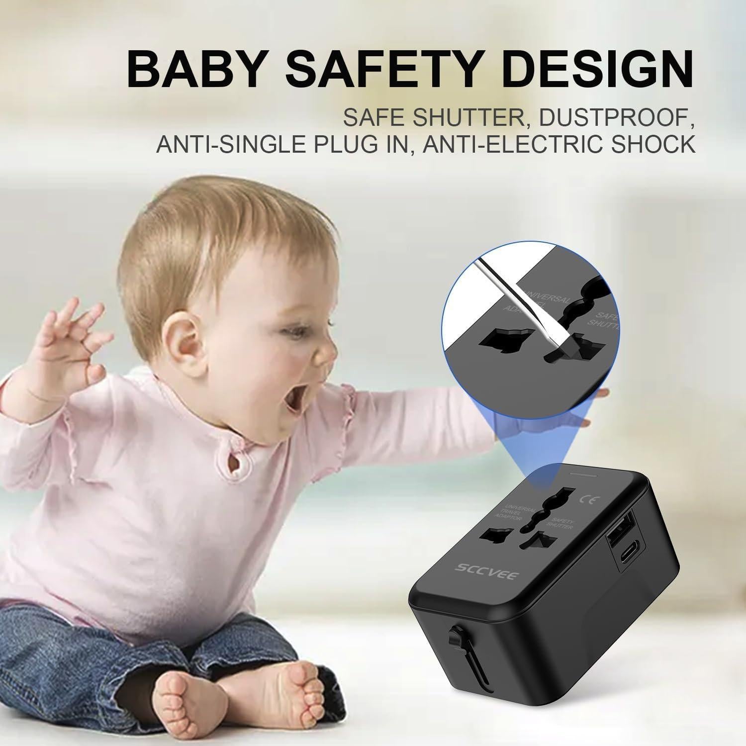 Adaptador de Viaje Universal SCCVEE con USB C y USB A