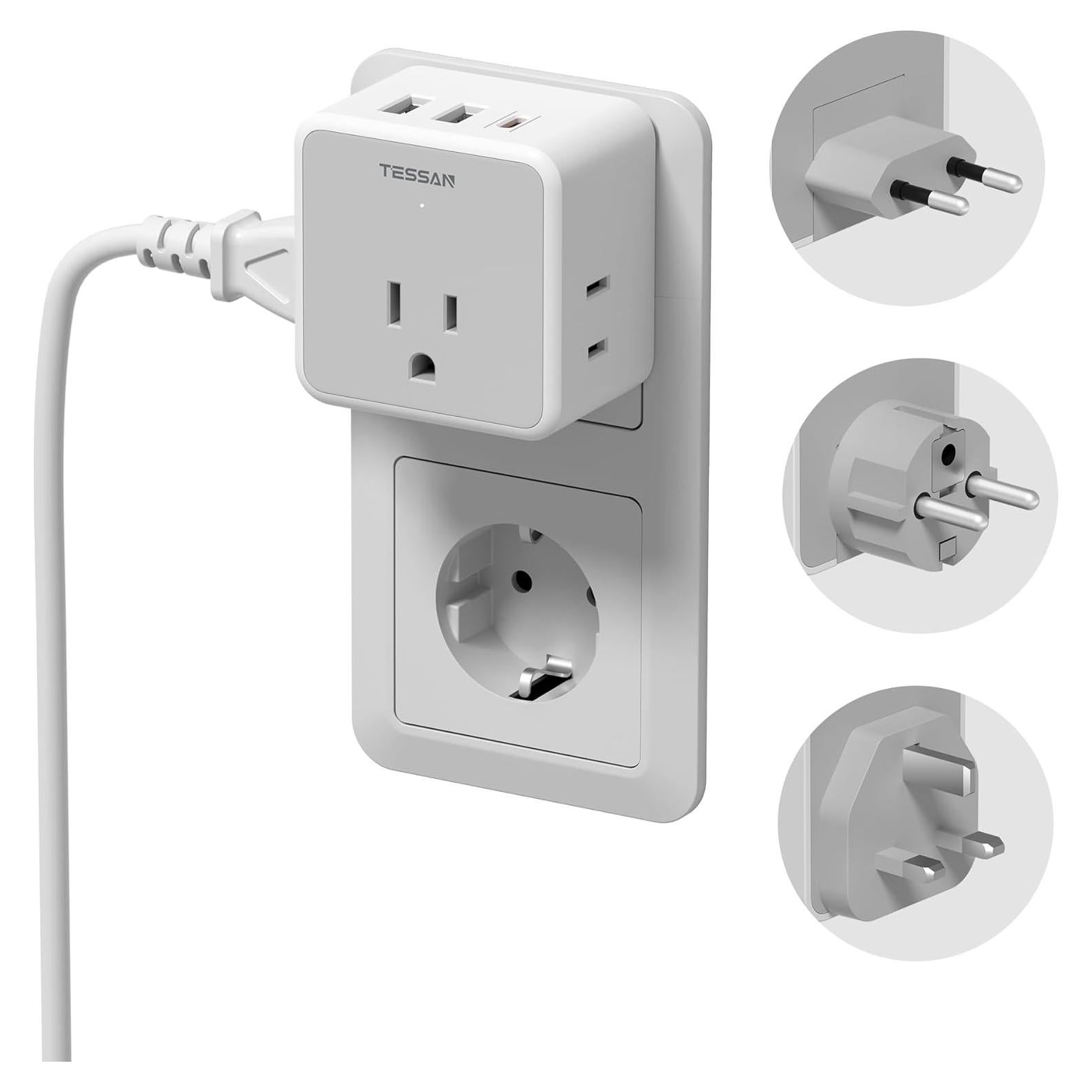 Adaptador de Enchufe Universal TESSAN con 3 USB y 3 Salidas AC