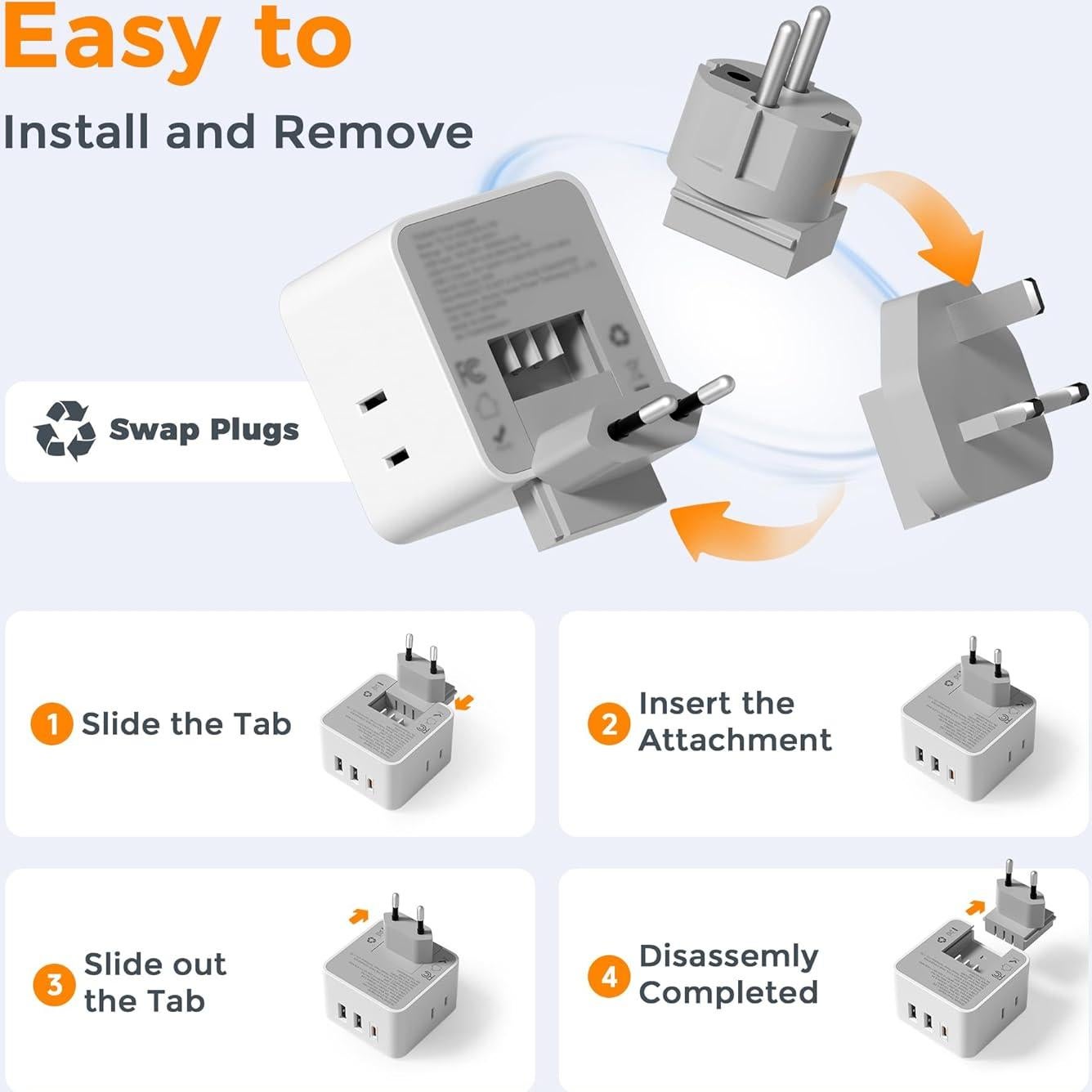 Adaptador de Enchufe Universal TESSAN con 3 USB y 3 Salidas AC