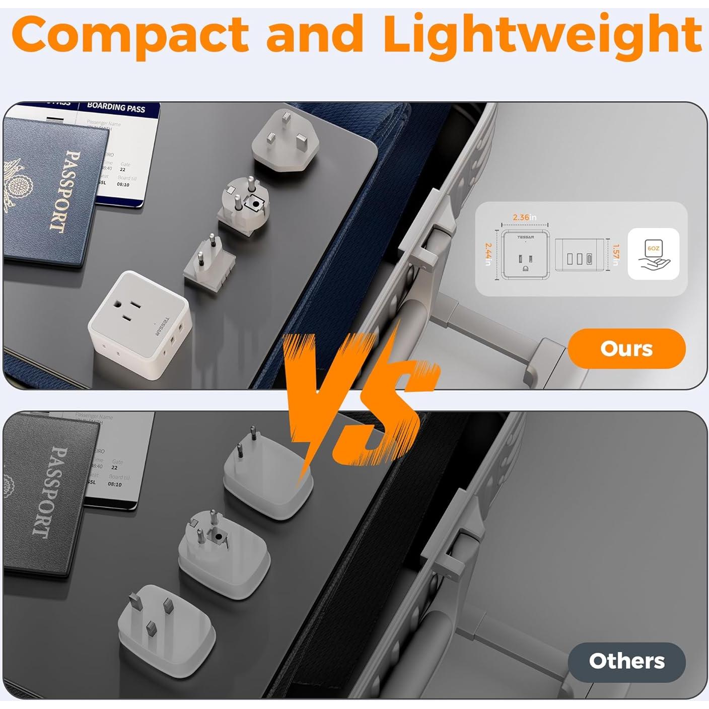 Adaptador de Enchufe Universal TESSAN con 3 USB y 3 Salidas AC