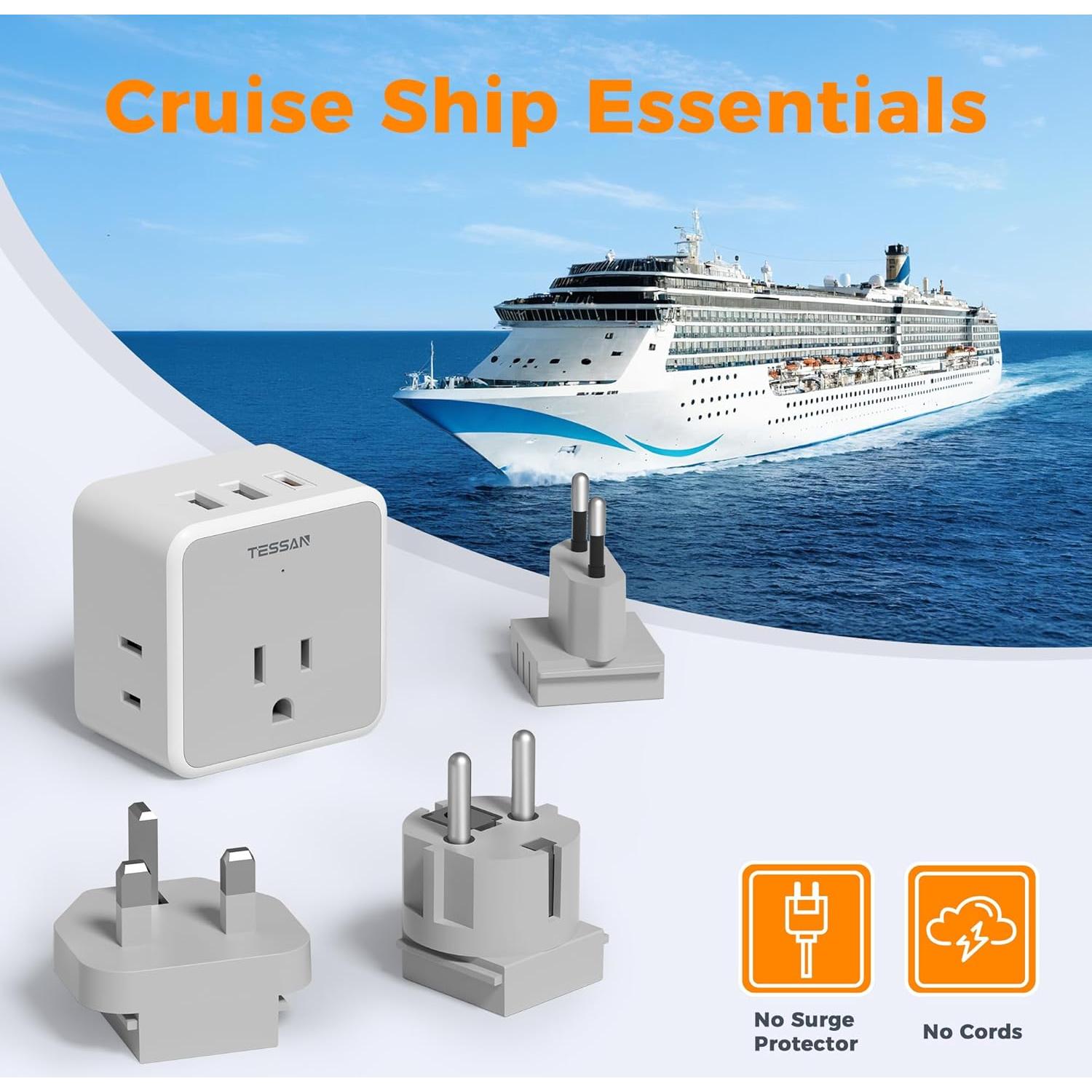 Adaptador de Enchufe Universal TESSAN con 3 USB y 3 Salidas AC