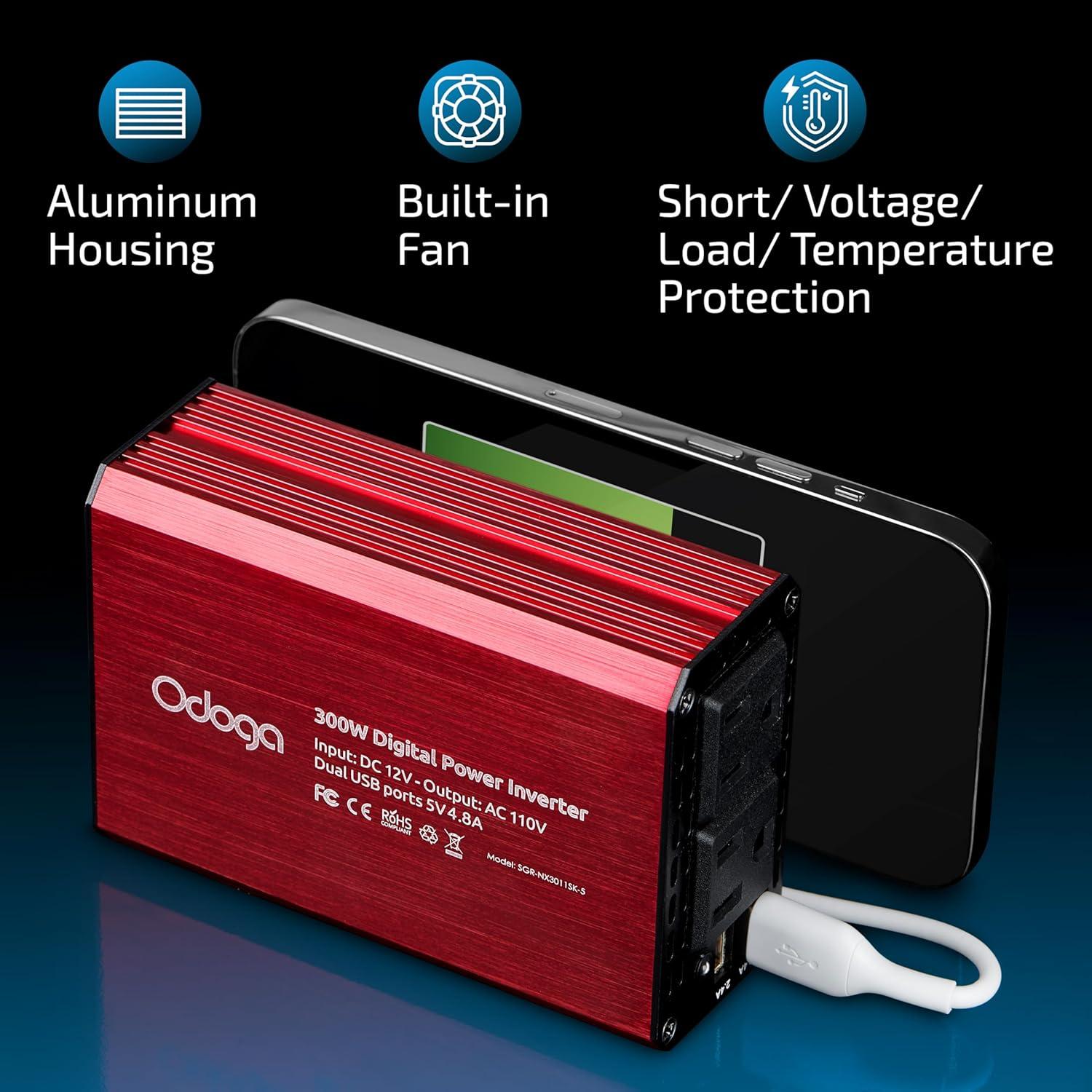 Inversor de Potencia 300W Odoga 12V DC a 110V AC con USB