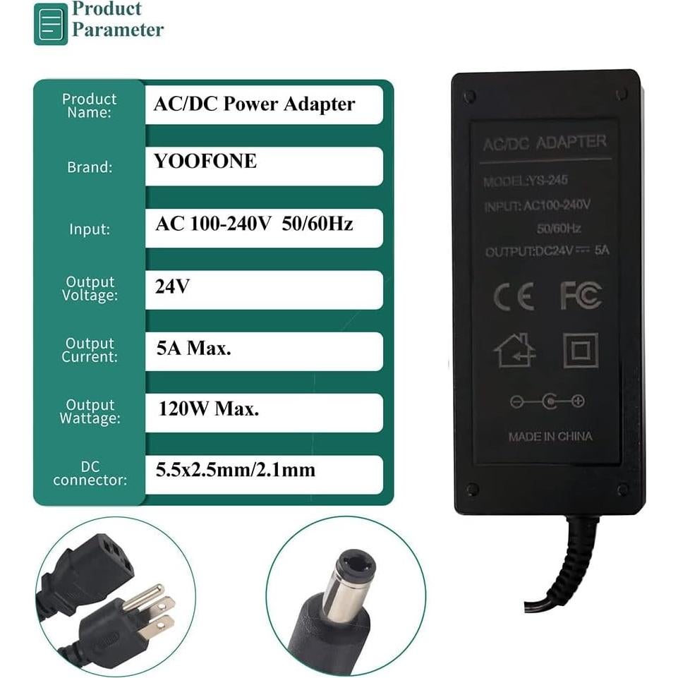 Adaptador de Fuente de Poder 24V 5A YOOFONE AC a DC