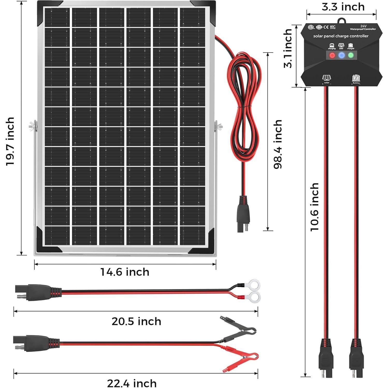 Kit Panel Solar 30W 24V Voltset Cargador Batería MPPT