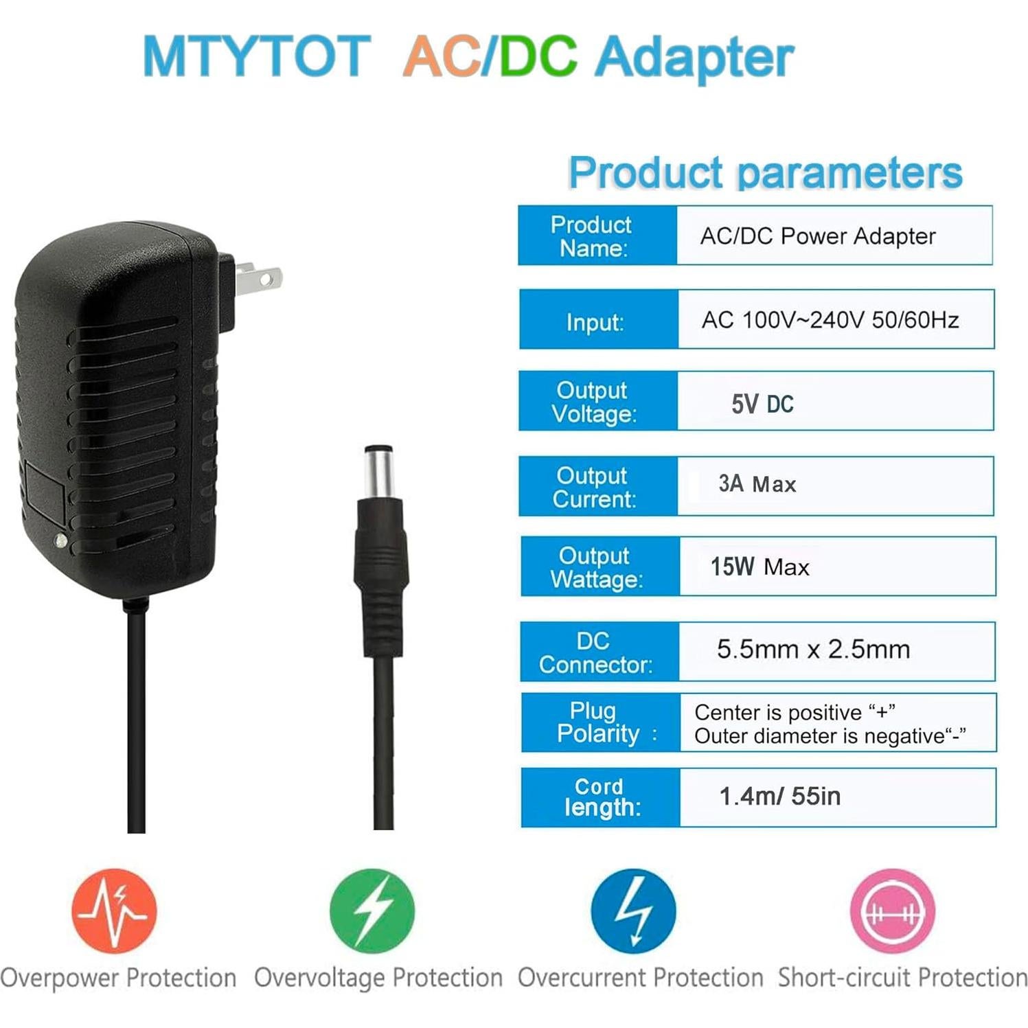 Adaptador de Alimentación DC 5V 3A MTYTOT 15W para LED y CCTV