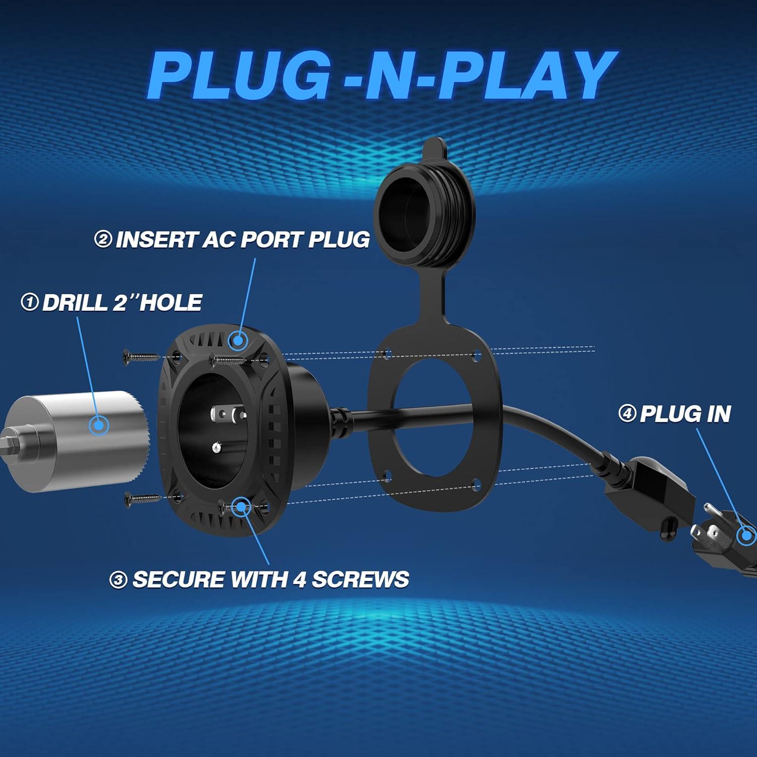 Enchufe de Puerto AC MICTUNING 13A 125V con Cable 40cm