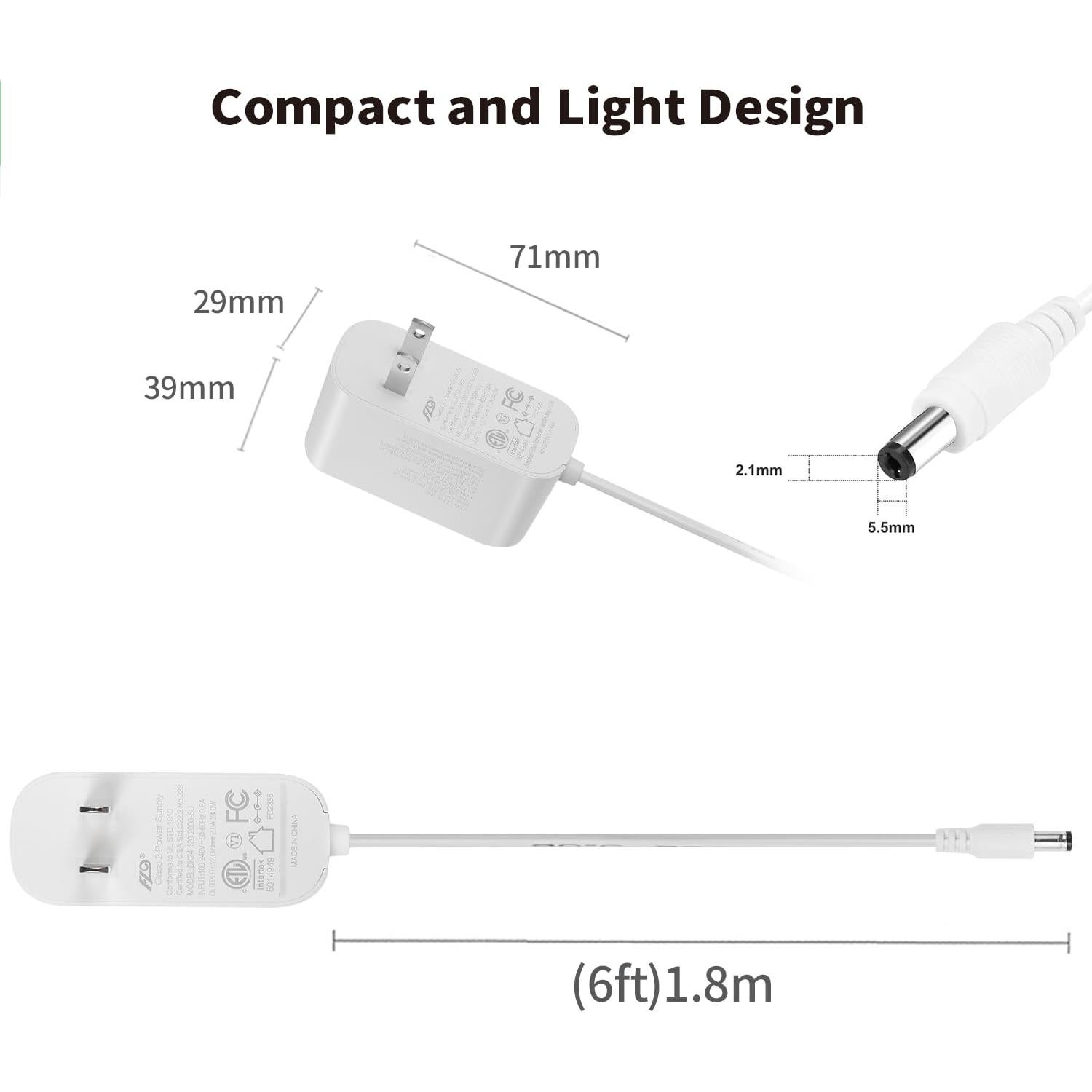 Adaptador de Alimentación Tonton 12V 2A 24W con Cable 1.8m