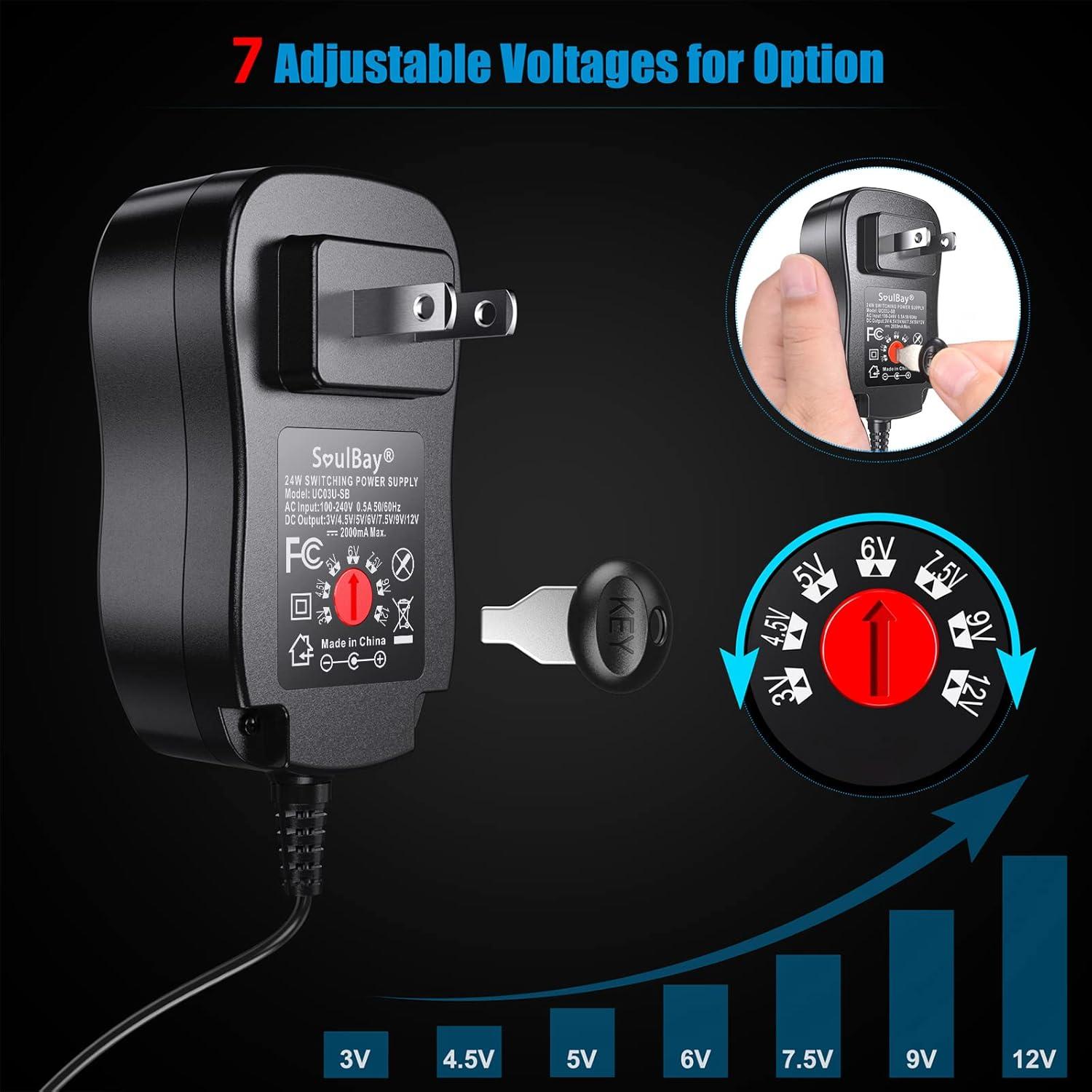 Adaptador Universal AC/DC SoulBay 24W 3V-12V 2A con 8 Enchufes