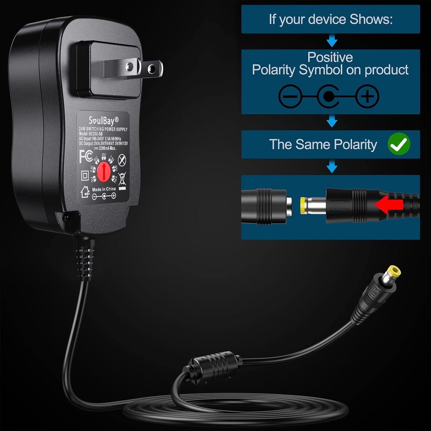 Adaptador Universal AC/DC SoulBay 24W 3V-12V 2A con 8 Enchufes