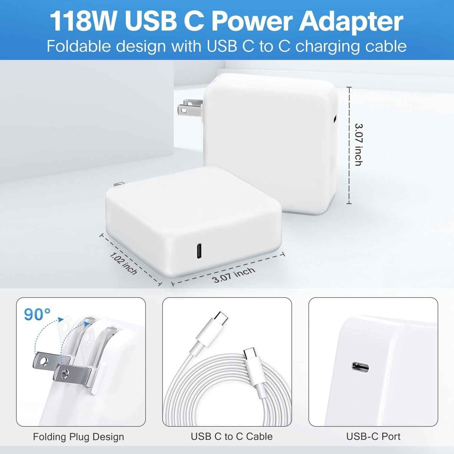 Cargador Rápido USB C 118W Feedyor para MacBook Pro/Air