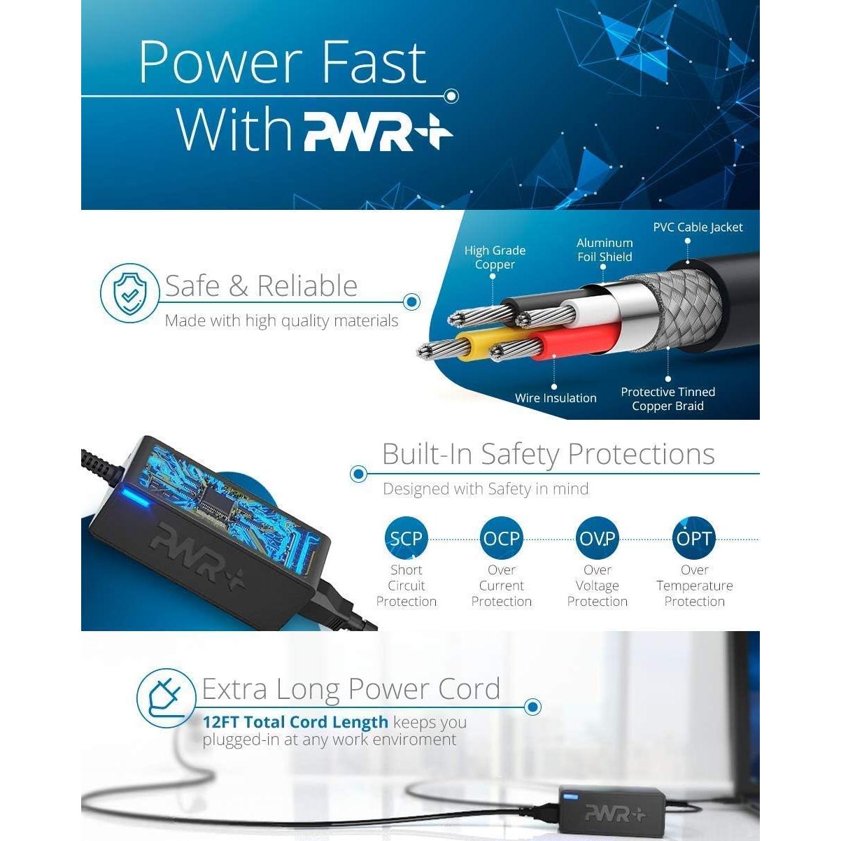 Cargador de Laptop PWR+ 65W para Dell Inspiron XPS 11-17