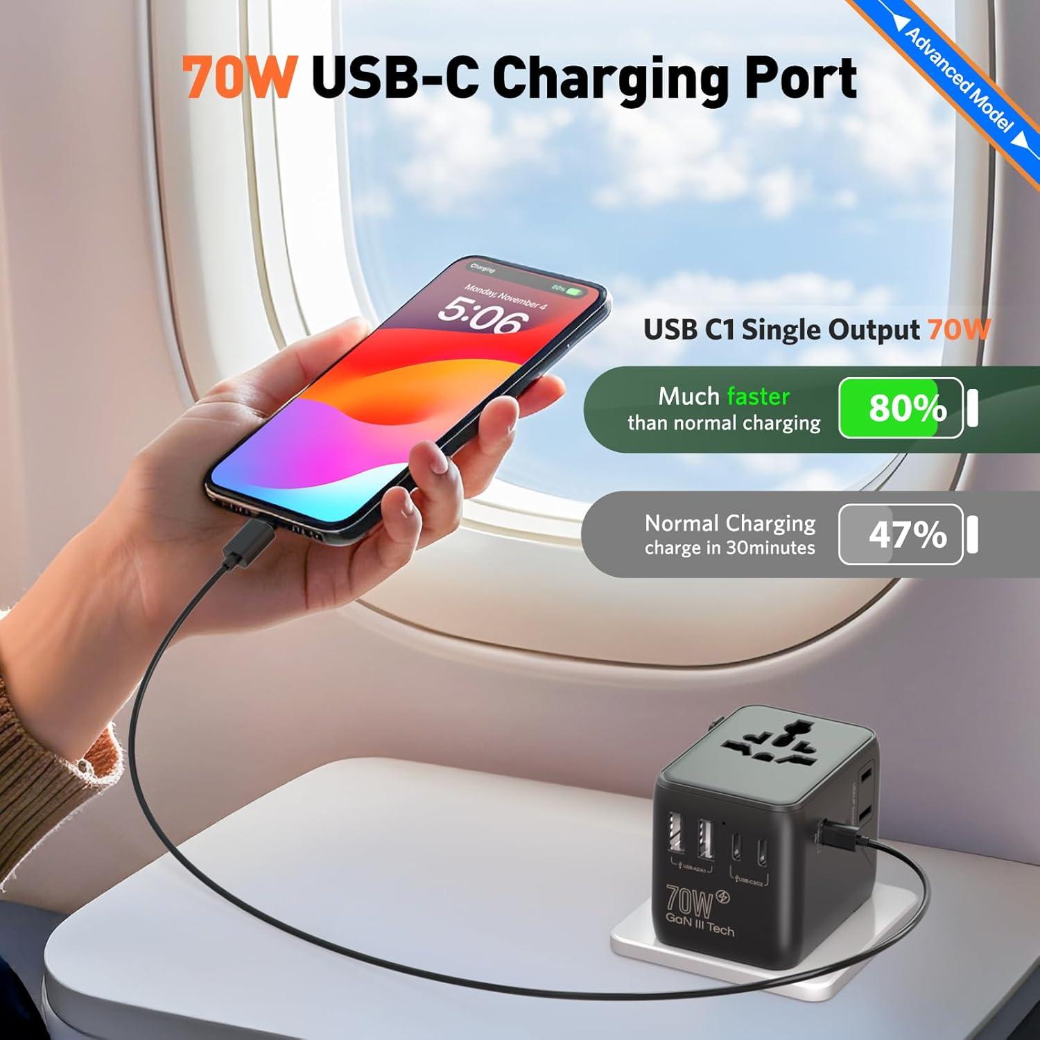 Adaptador de viaje universal HICHOR 70W para 200 países