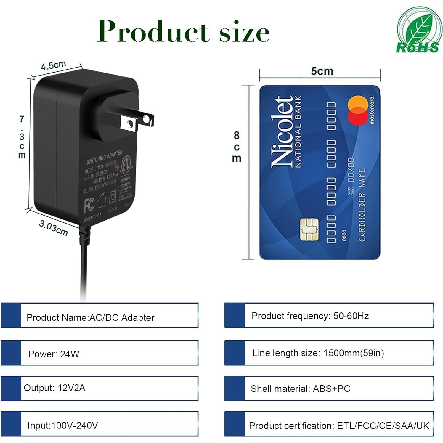 Adaptador de corriente AC 12V HY1C 2A para teclados y LED