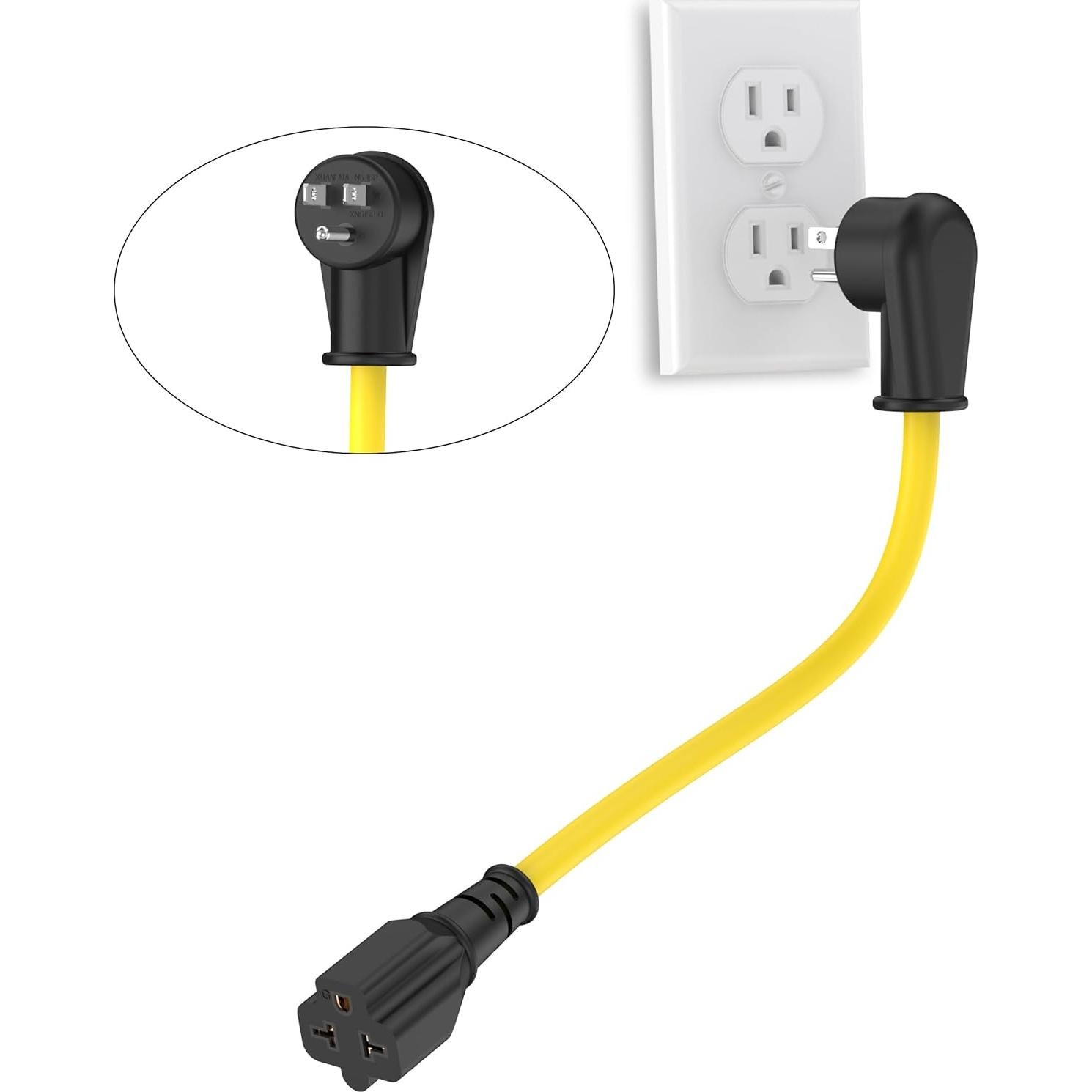 Cable adaptador 12AWG 1 pie Nema 15A a 20A ángulo recto