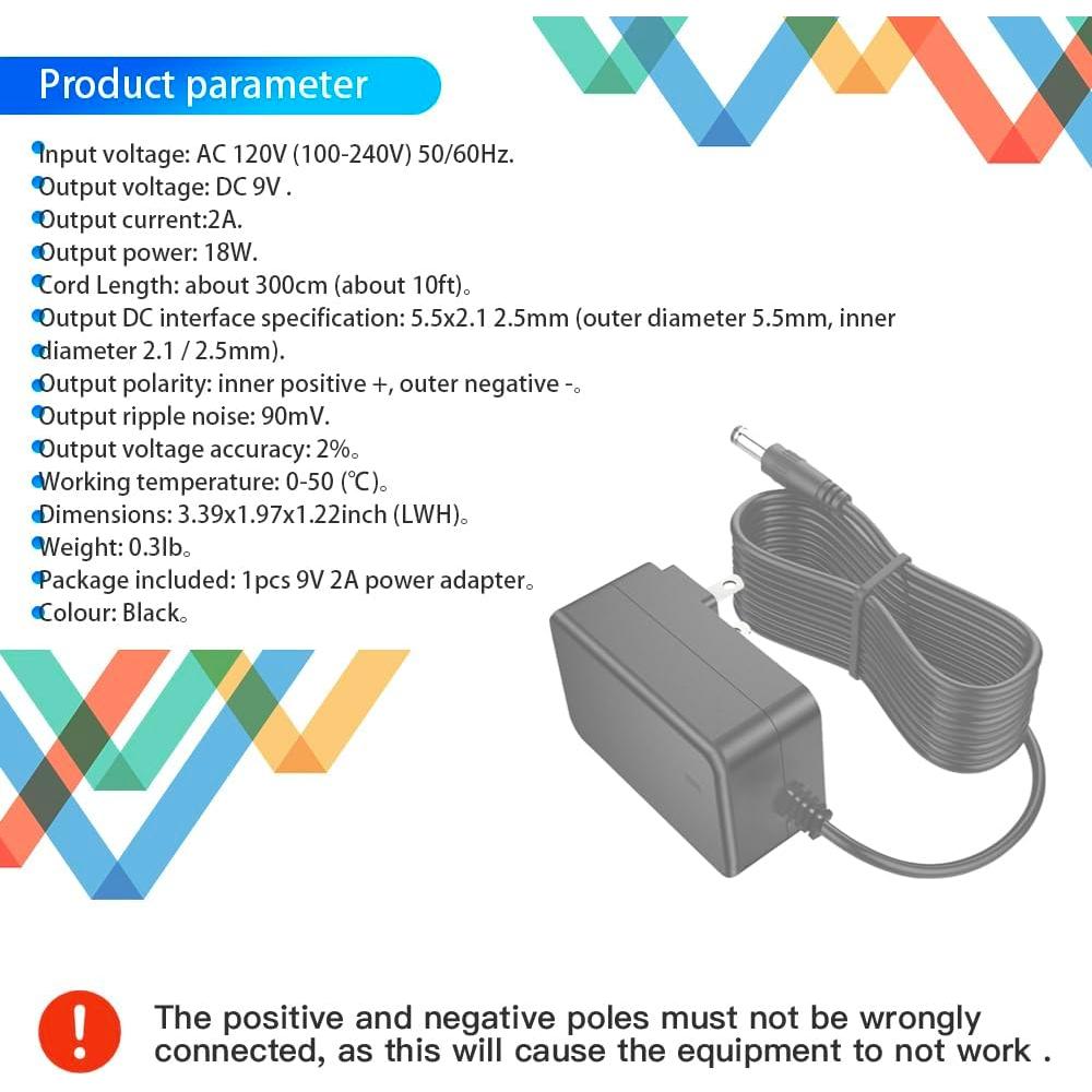 Adaptador de corriente 9V 2A MTDZKJG con cable de 3m