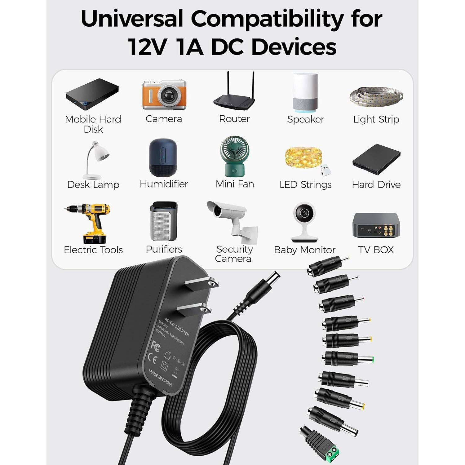 Adaptador de Corriente 12V XHUCHINMAL 1A con 10 Conectores