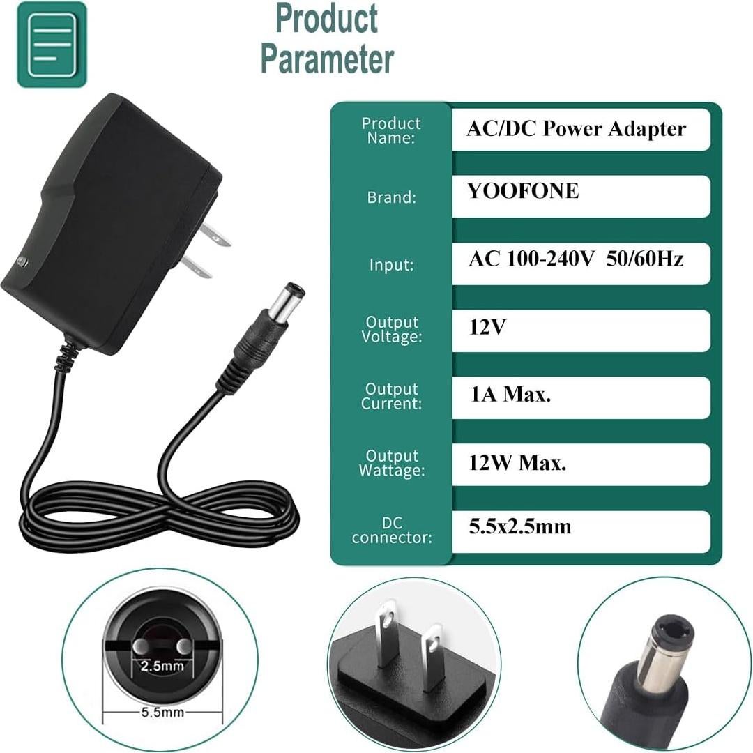 Adaptador de Alimentación 12V 1A YOOFONE AC a DC 100-240V