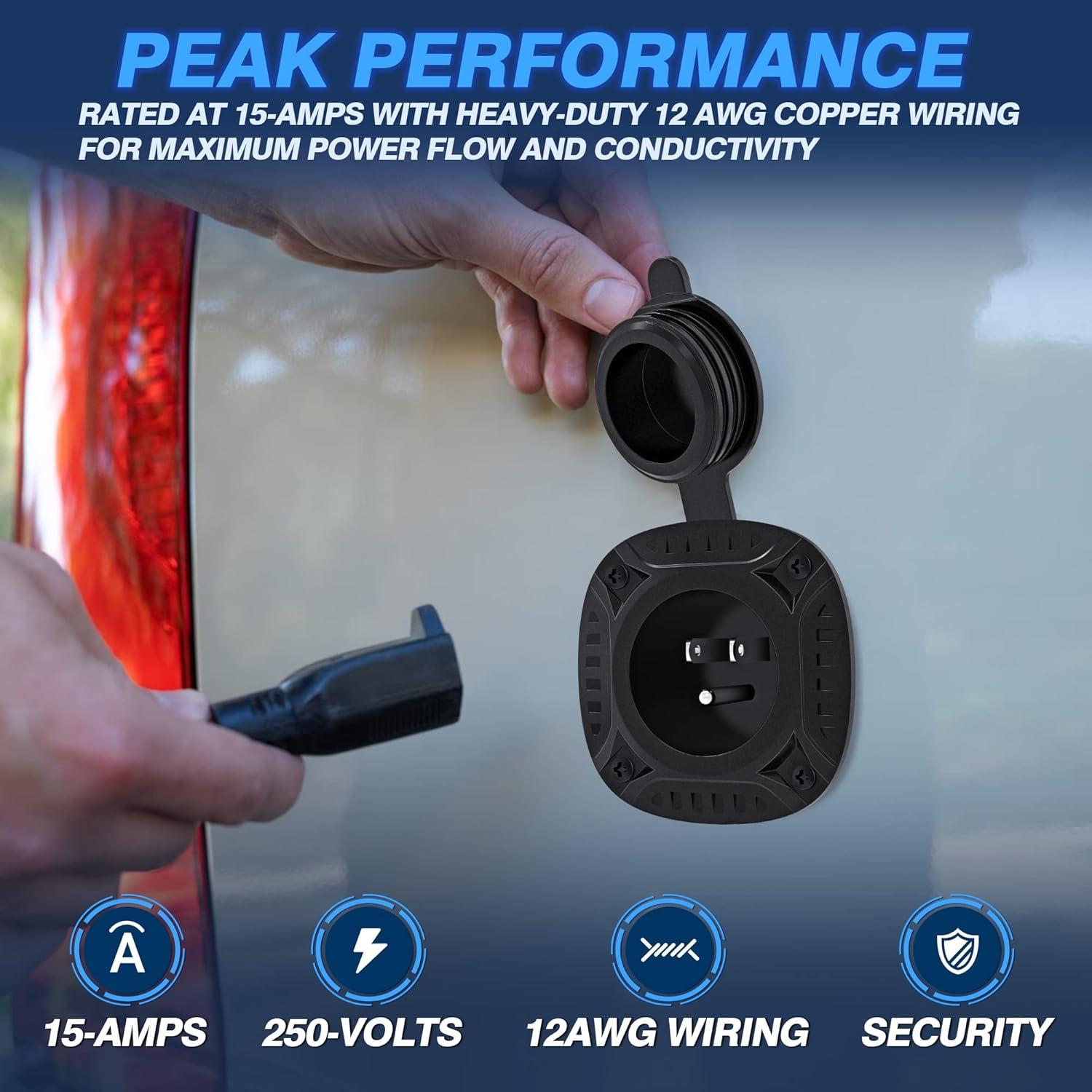 Enchufe AC MICTUNING 15A 250V con Cable de Extensión 45cm