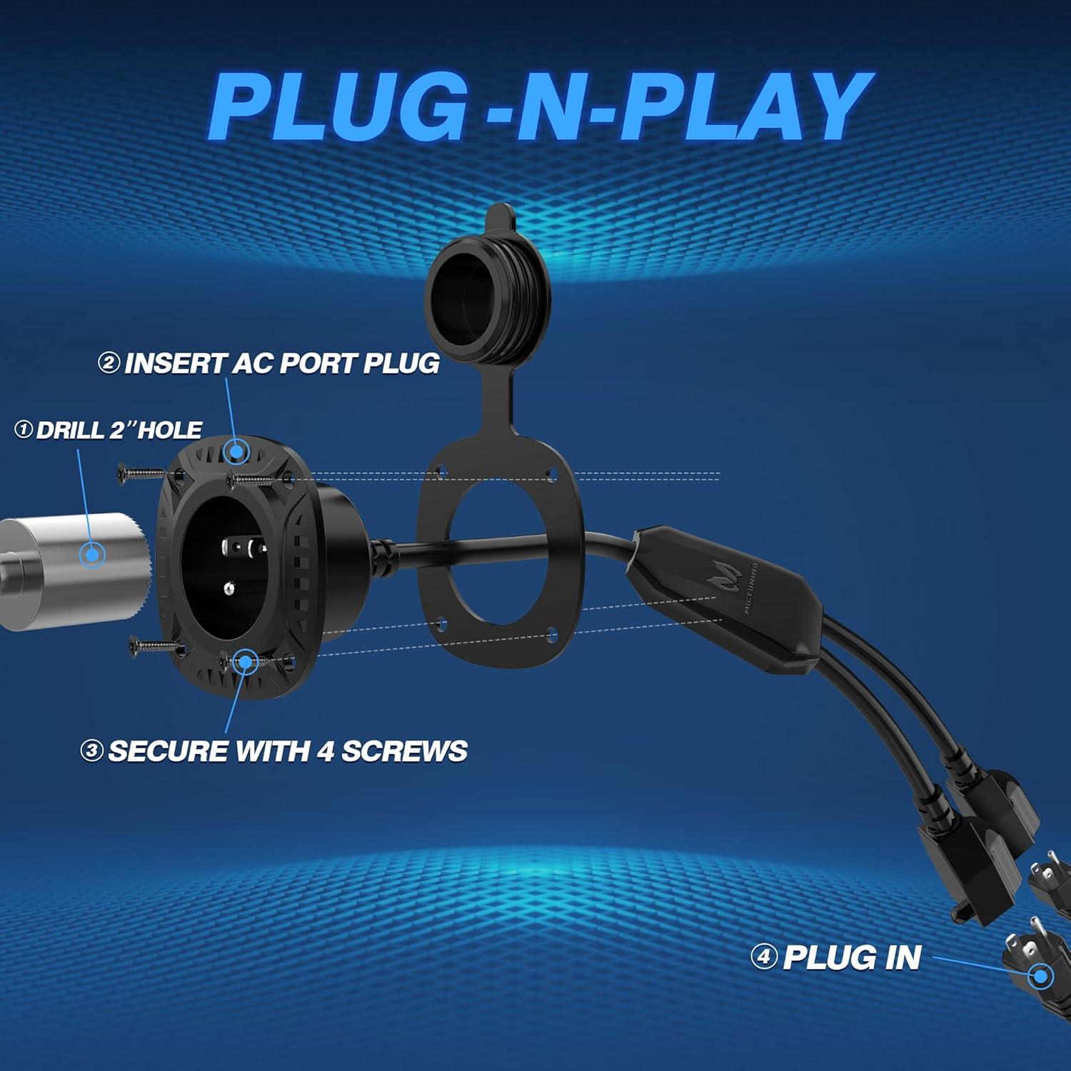 Enchufe AC MICTUNING 15A 250V con Cable de Extensión 45cm