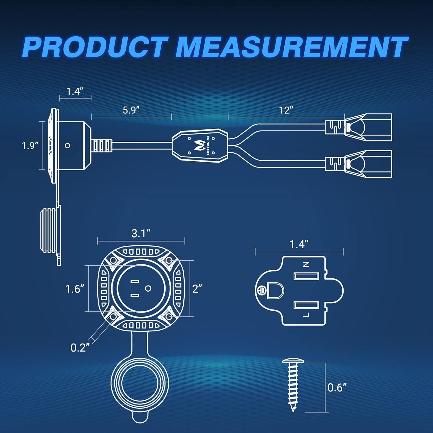 Enchufe AC MICTUNING 15A 250V con Cable de Extensión 45cm
