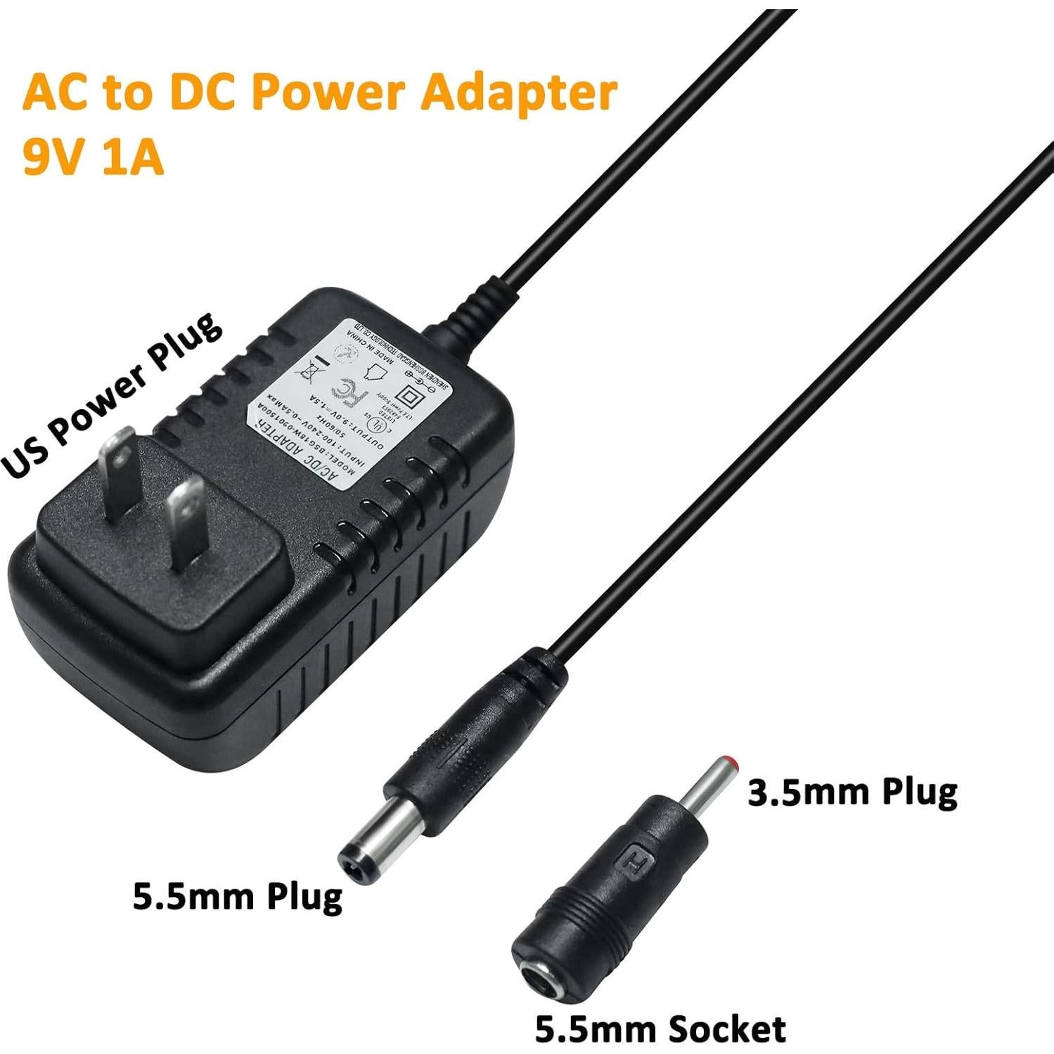 Adaptador de corriente 9V 1A DTECH con cable 1.2m
