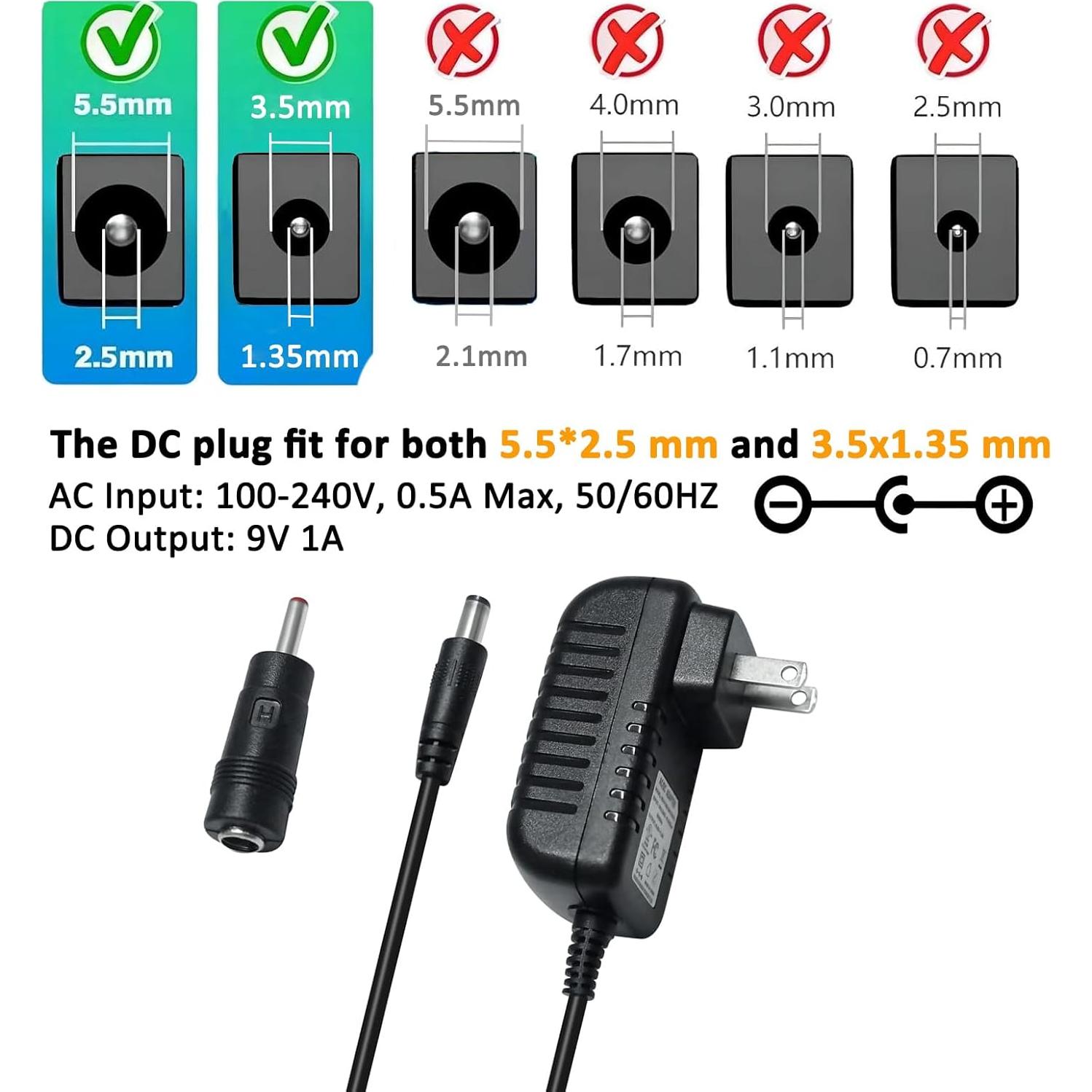 Adaptador de corriente 9V 1A DTECH con cable 1.2m