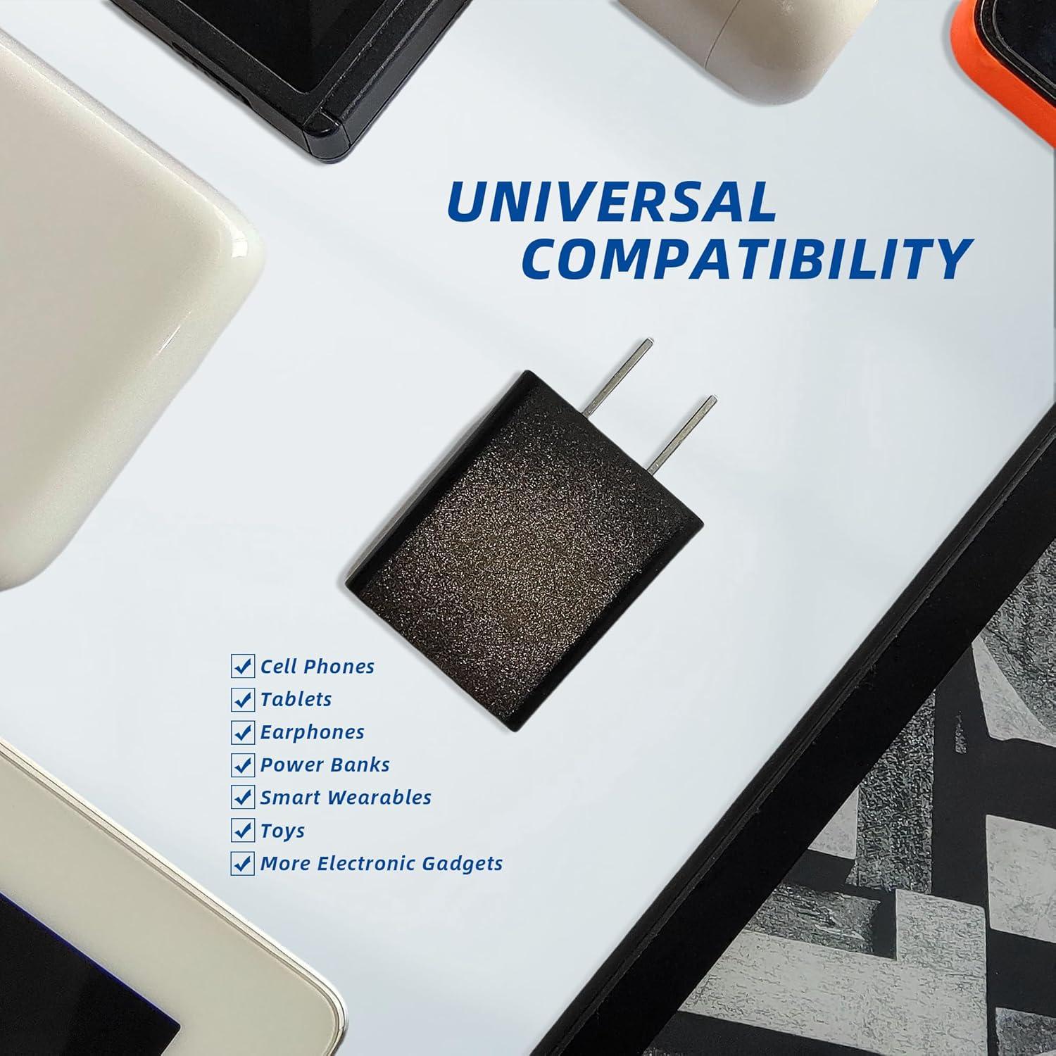 Cargador USB 5V 1A 5W Negro 2 Piezas UL Certificado