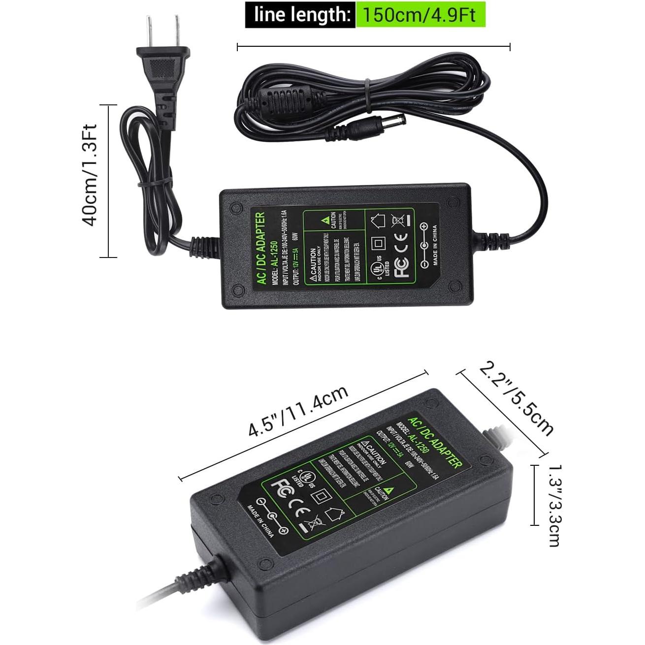 Adaptador de Alimentación 12V 5A TOBWOLF - 1.4m Cable