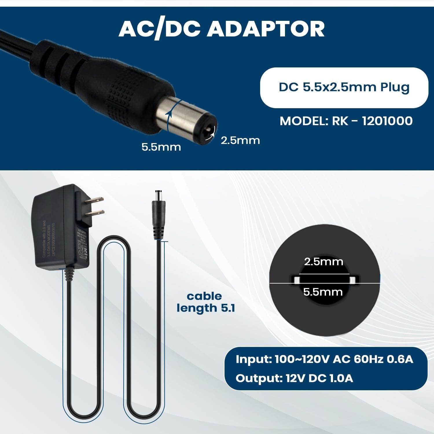 Cargador Adaptador 12V AC/DC 1A ADAPTADOR AC/DC