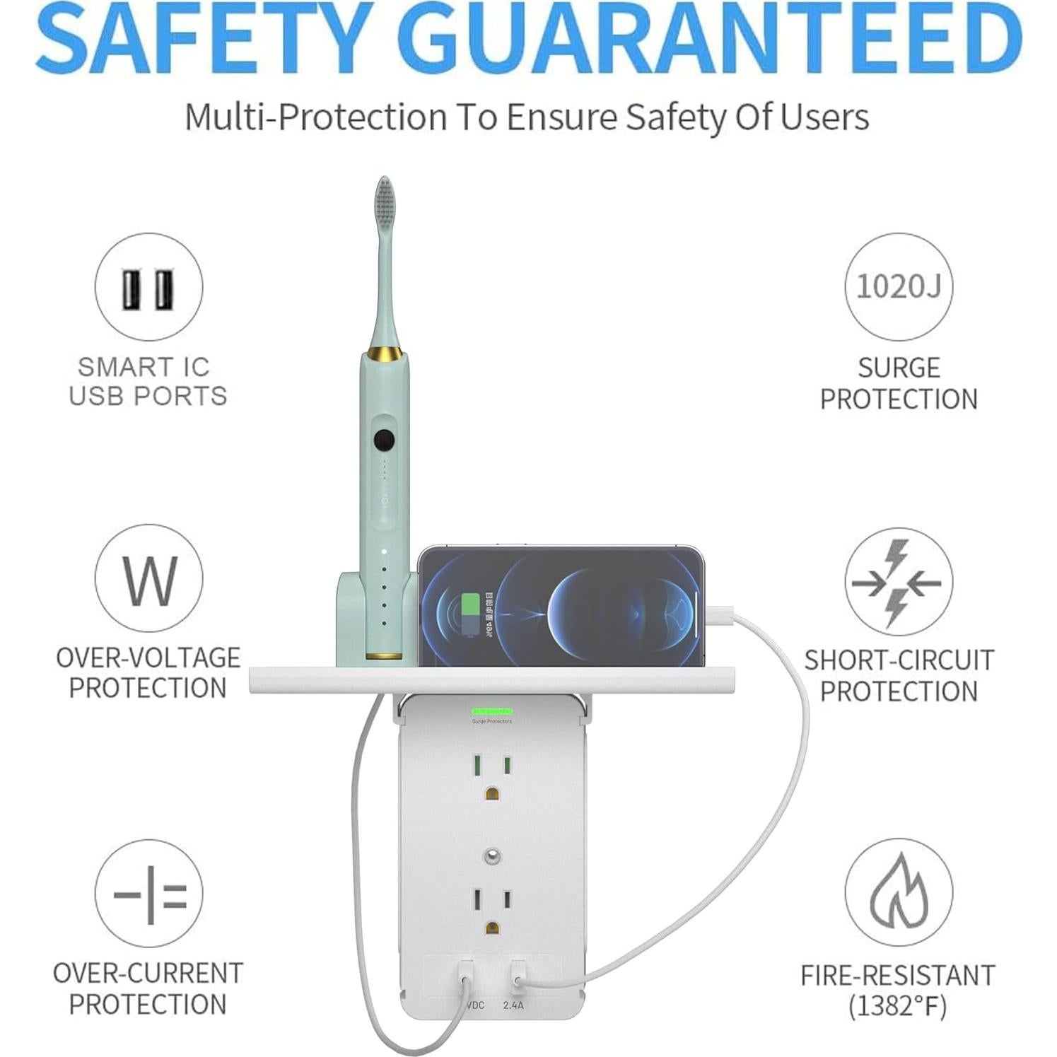 Estante de Carga CFMASTER 8 Enchufes 3 USB 3.4A Protector 125V