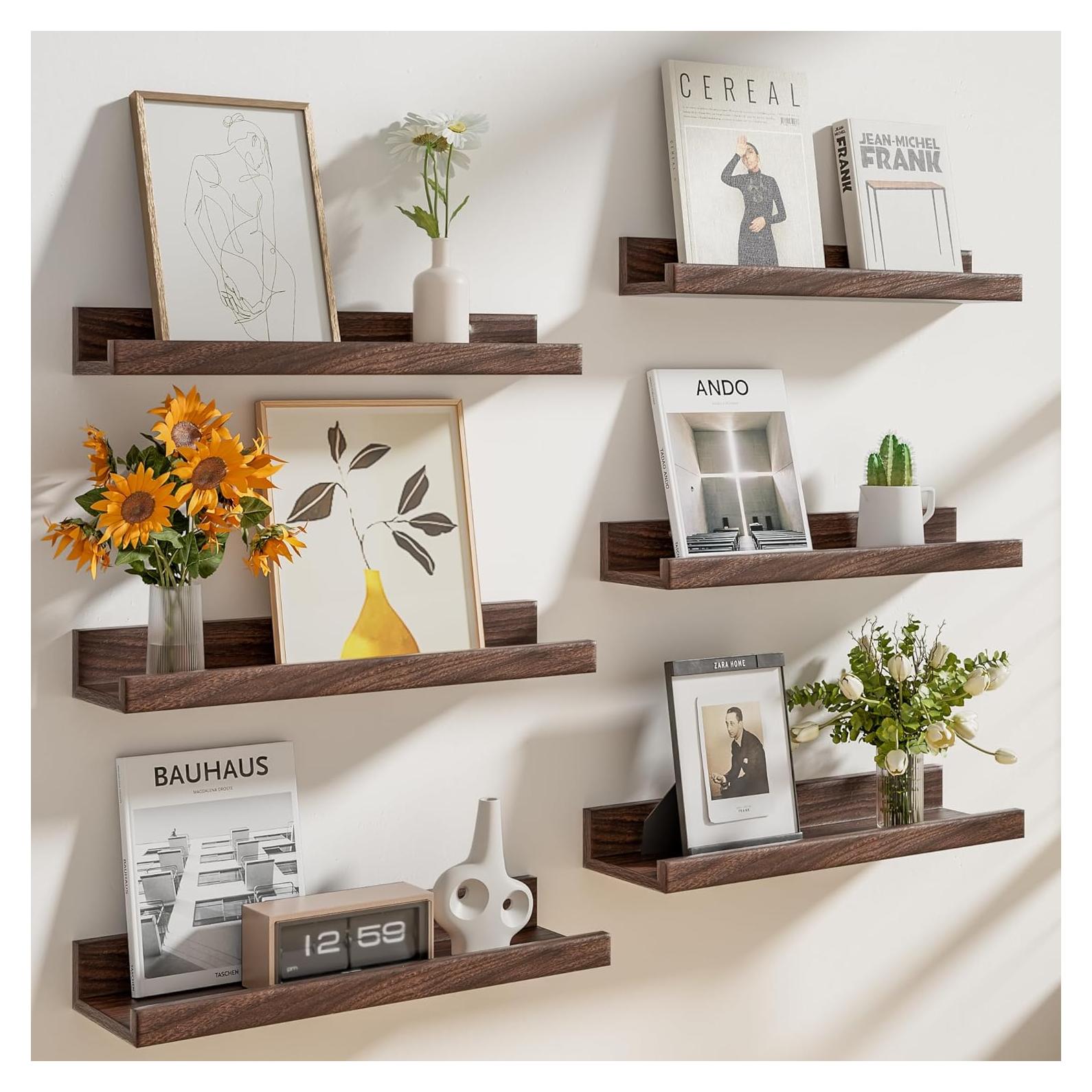 Juego de 6 estantes flotantes Heimlove 61 cm nogal para pared
