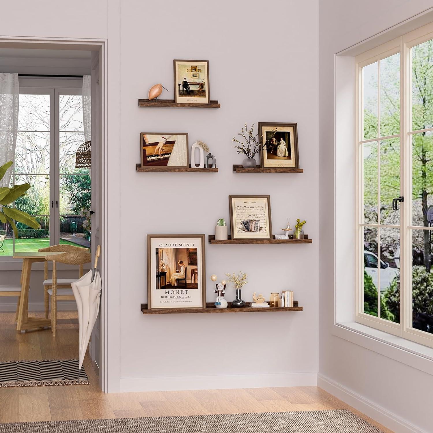 Juego de 6 estantes flotantes Heimlove 61 cm nogal para pared