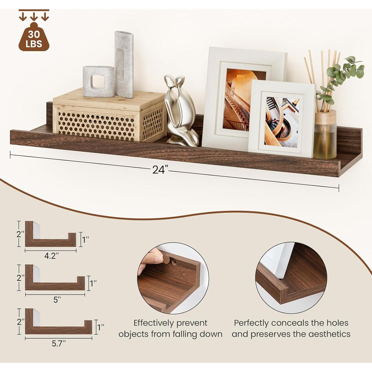 Juego de 6 estantes flotantes Heimlove 61 cm nogal para pared