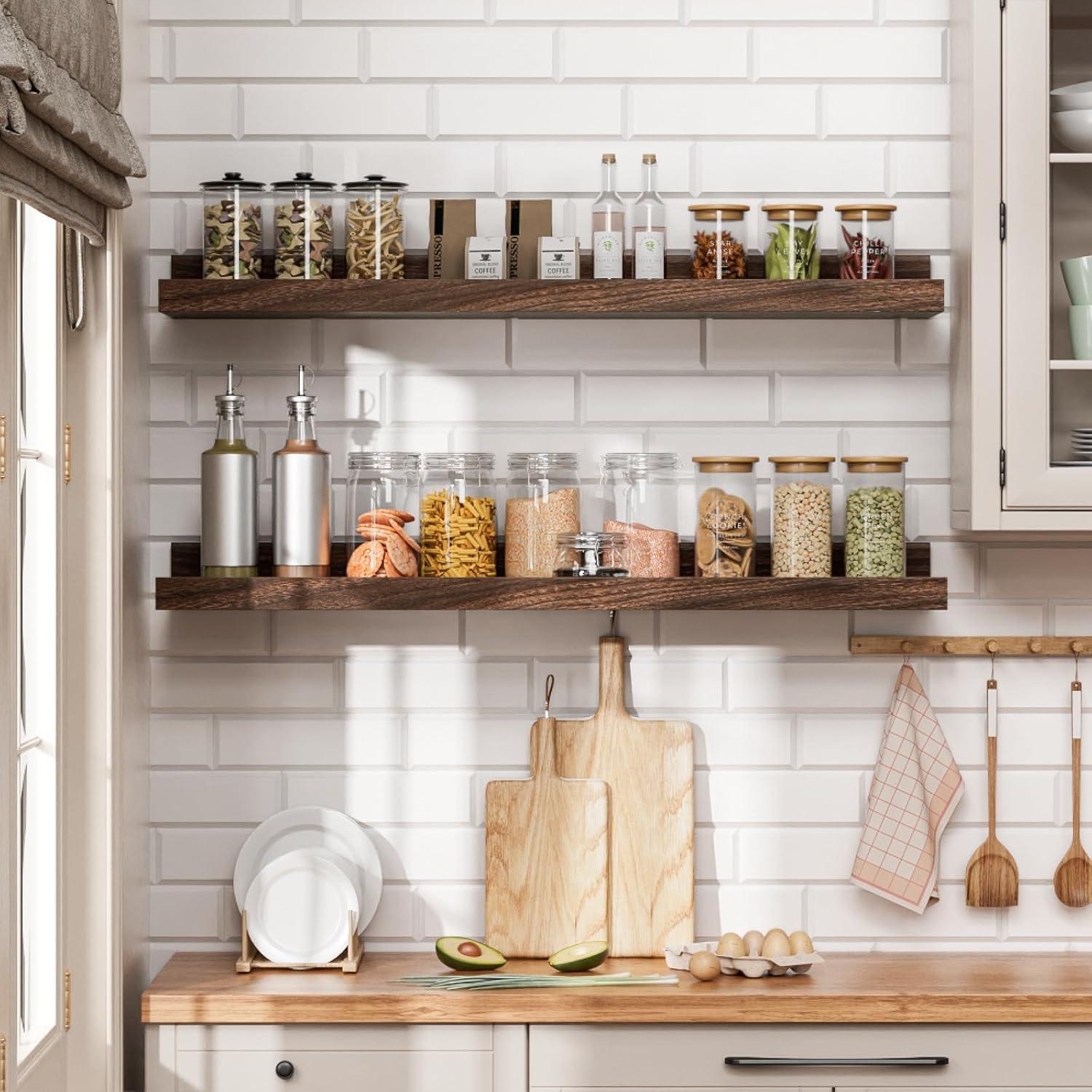 Juego de 6 estantes flotantes Heimlove 61 cm nogal para pared