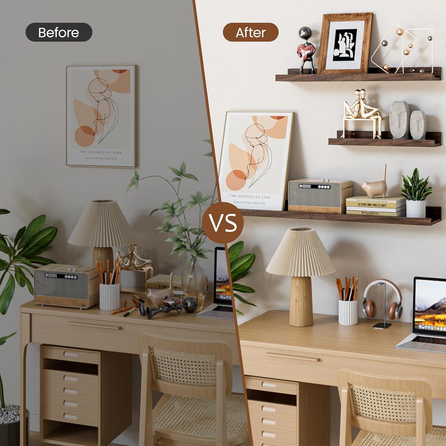 Juego de 6 estantes flotantes Heimlove 61 cm nogal para pared