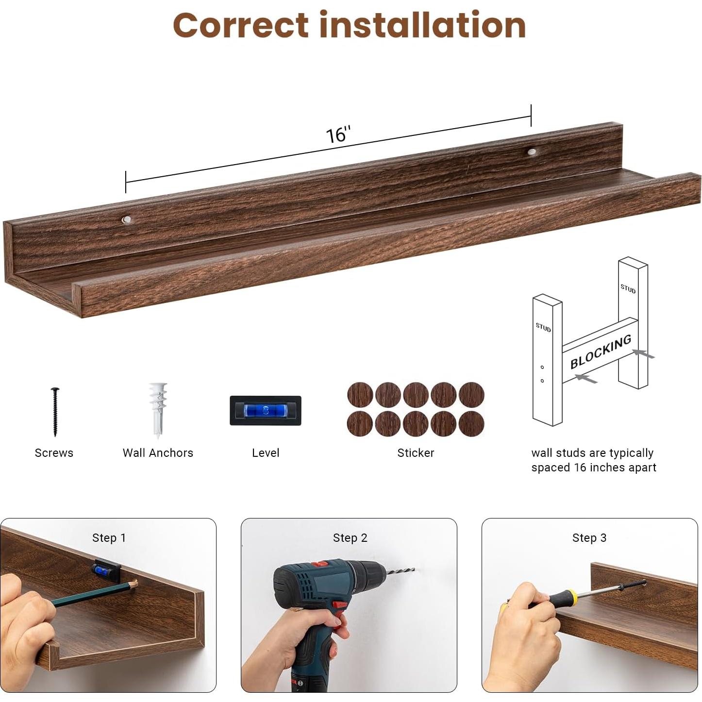 Juego de 6 estantes flotantes Heimlove 61 cm nogal para pared