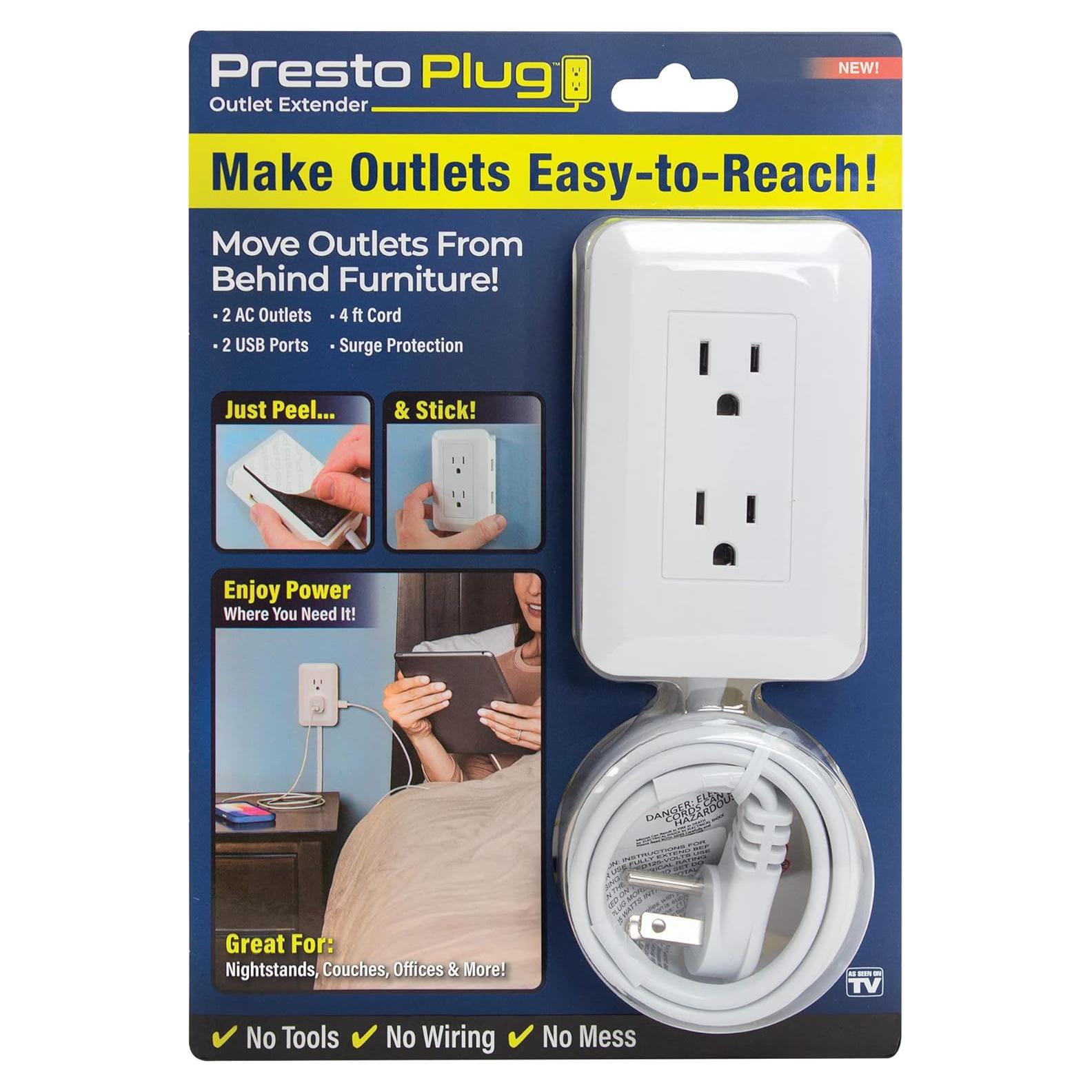 Extensor de Enchufe Ontel Presto 1.22 m con 2 USB y Estante